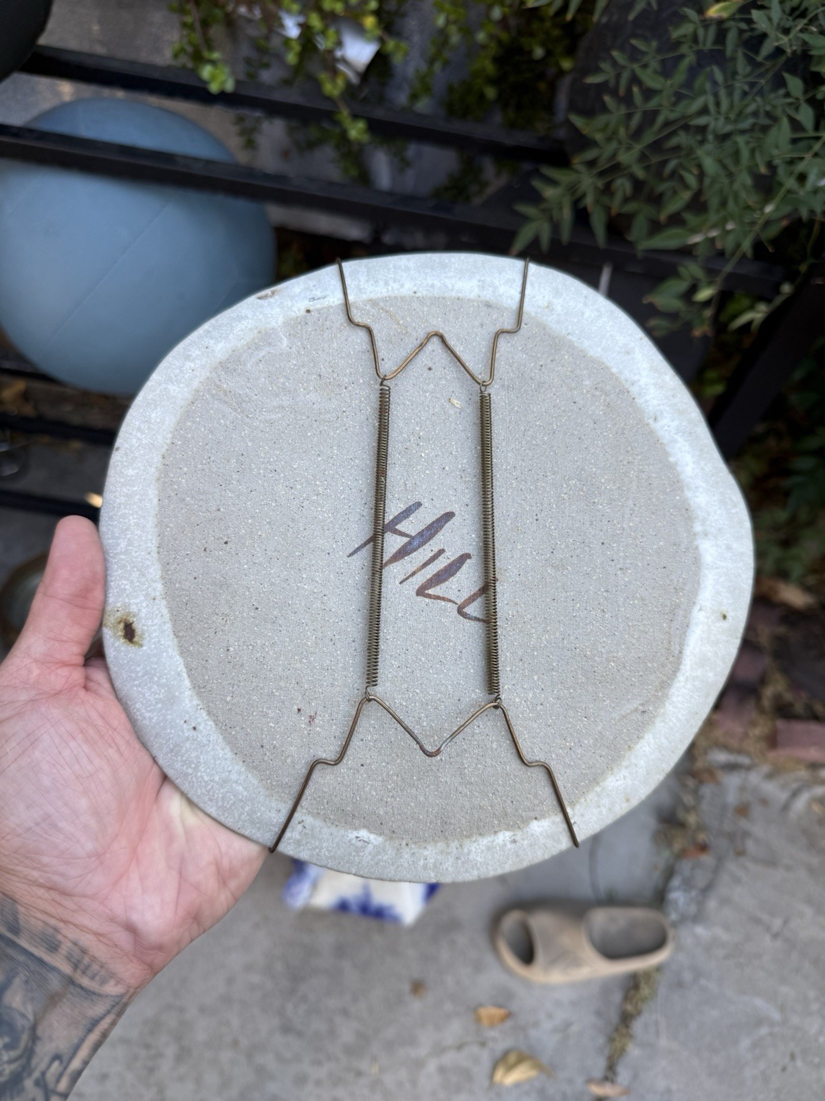 handcrafted studio art pottery plate, likely featuring a textured, unglazed exte