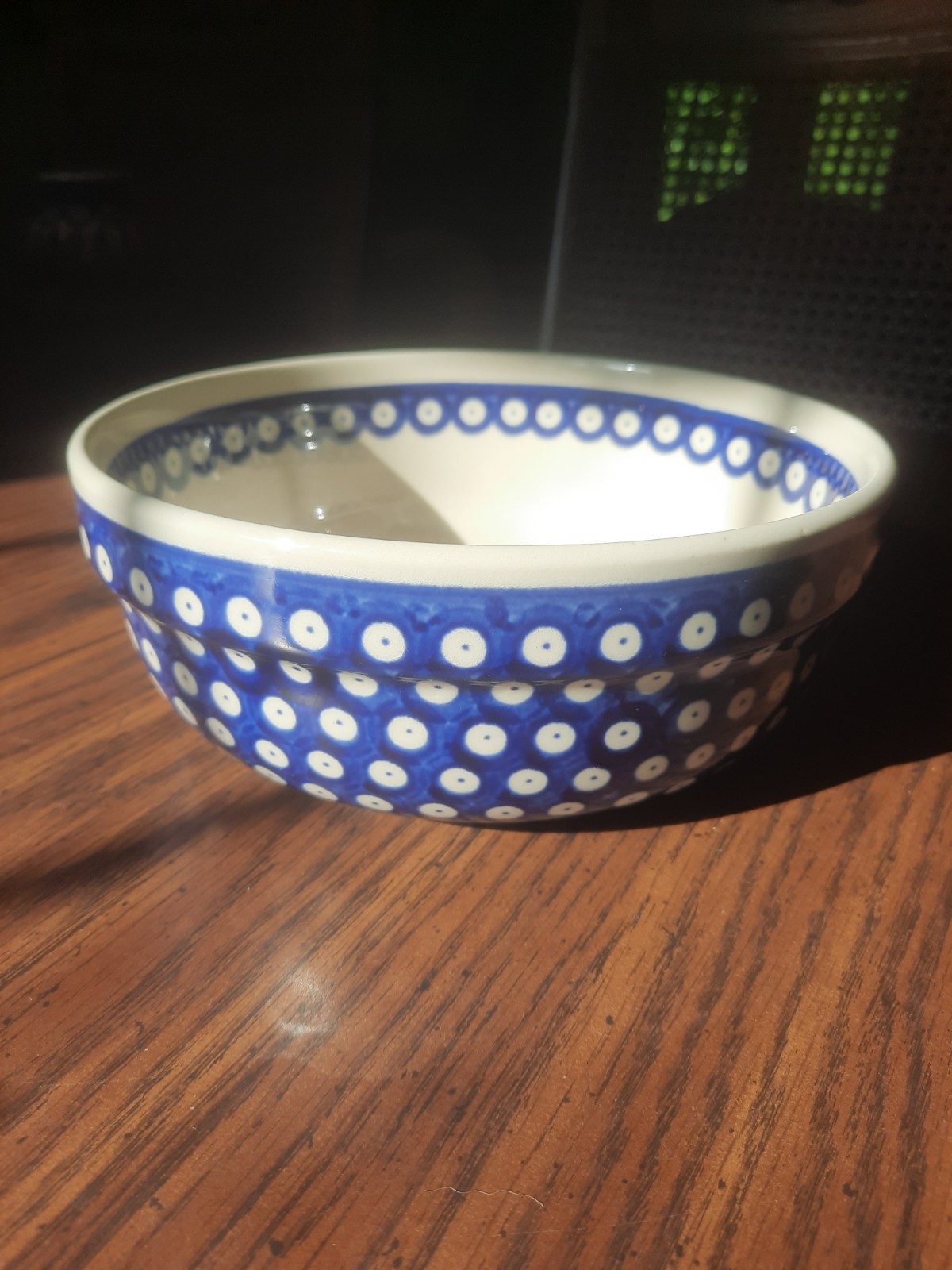 Authentic Boleslawiec Polish Pottery 7.75″ Serving Bowl Blue Eyes Polka Dot…