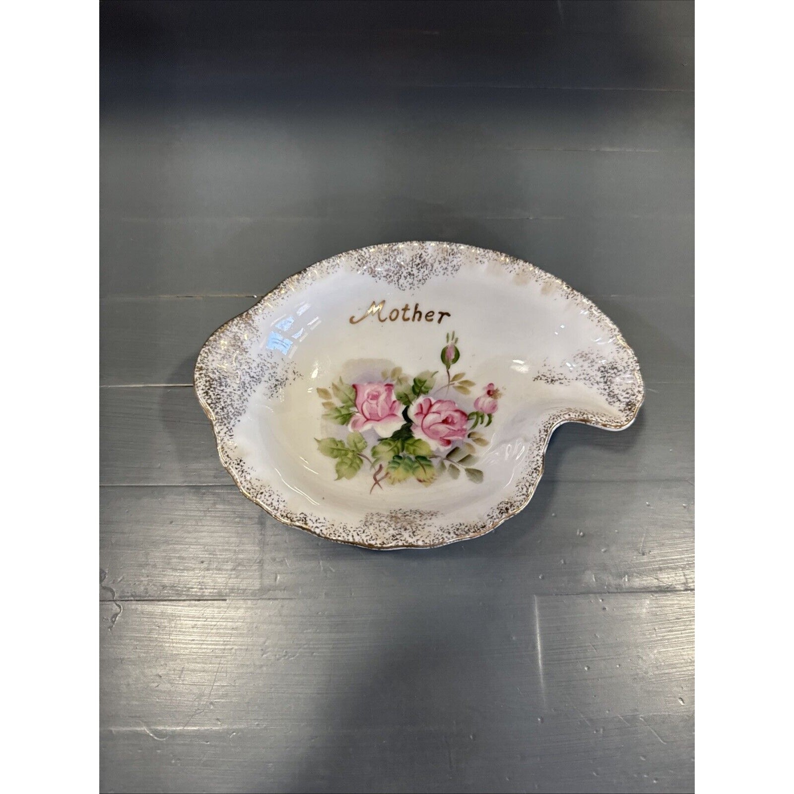 vintage Norcrest MOTHER bowl / plate / dish with pink roses