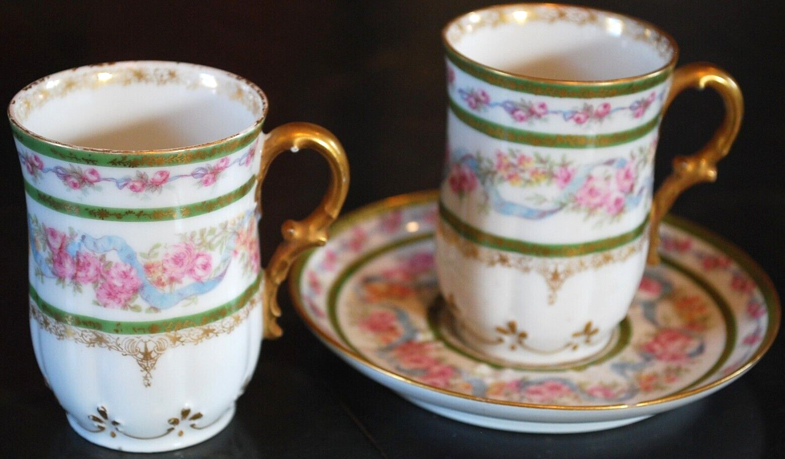 HAVILAND LIMOGES Antique Set CHARLES FIELD Chocolate Pot/ 2 Cups 1 Saucer FRANCE