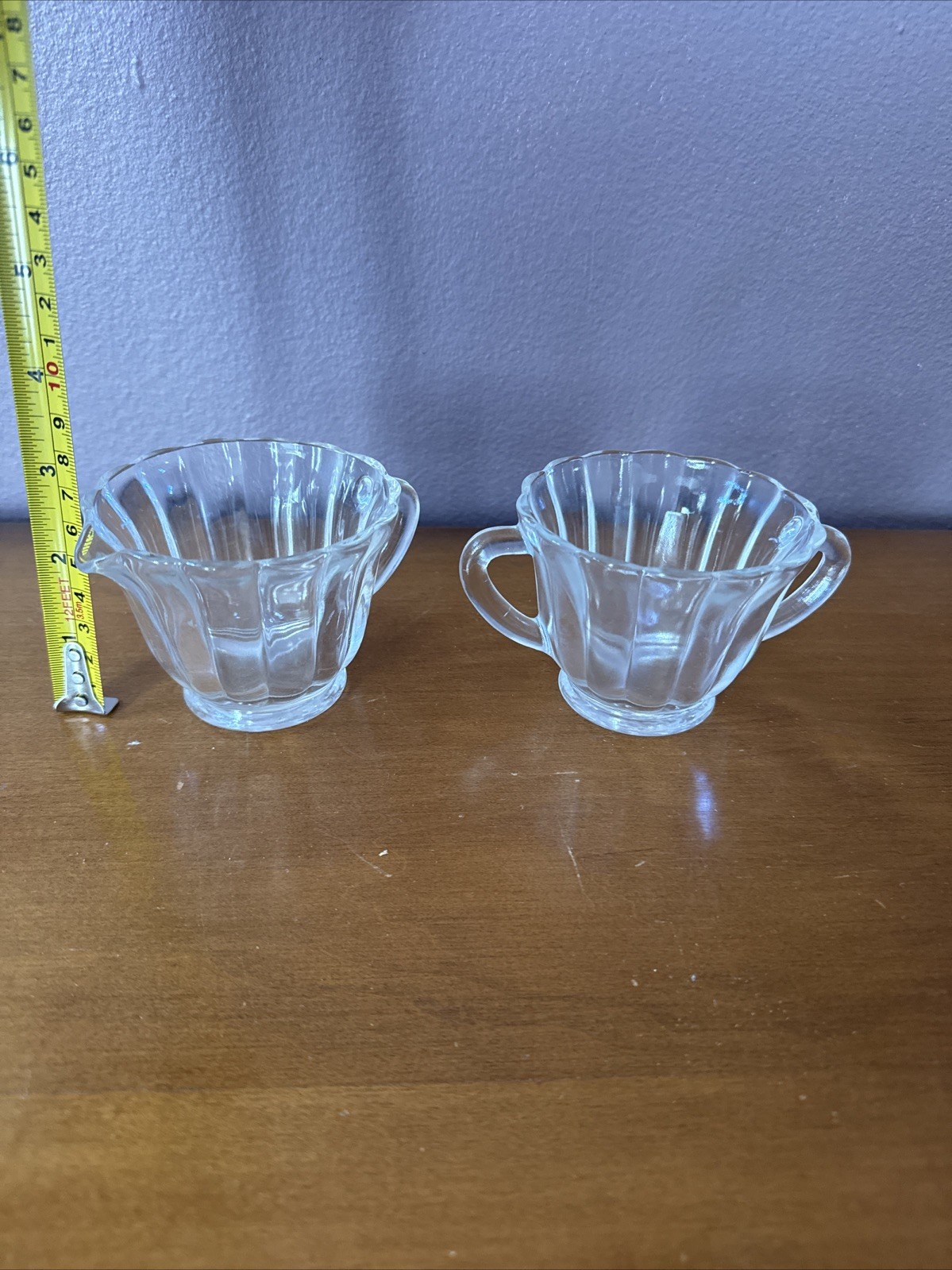 Vintage Clear Glass Ribbed Creamer & Sugar Bowl Set – Elegant Dining Decor