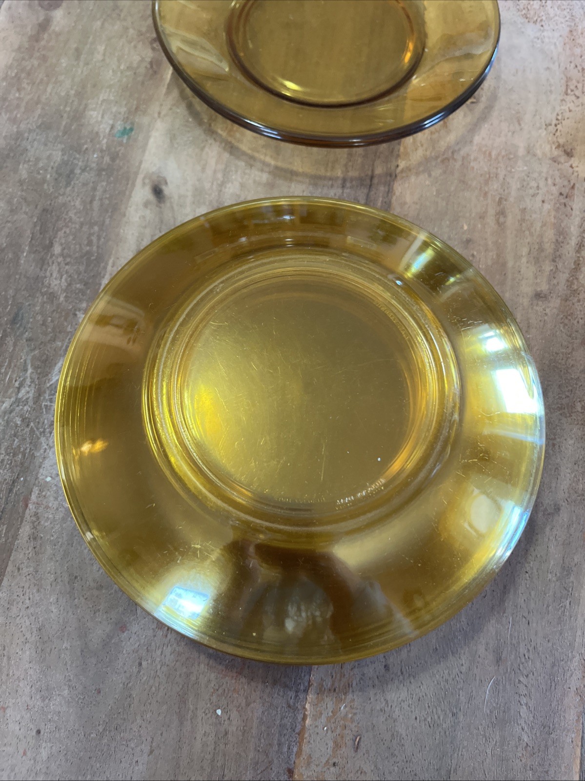 Vintage 1970’s Vitrosax Italy Amber Glass 7.25” Dinner Plates Set of 10