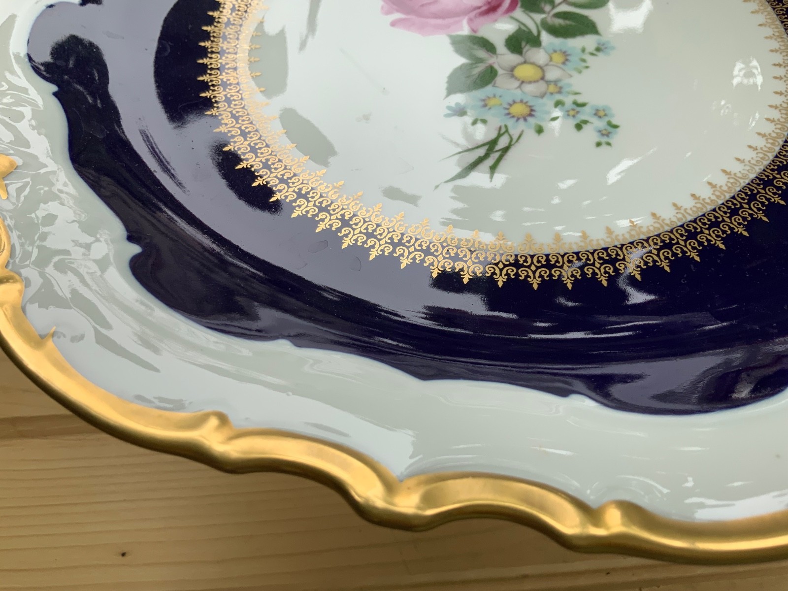 Vintage Reichenbach Echt Kobalt Cobalt Blue Footed Cake Plate Tray AS IS