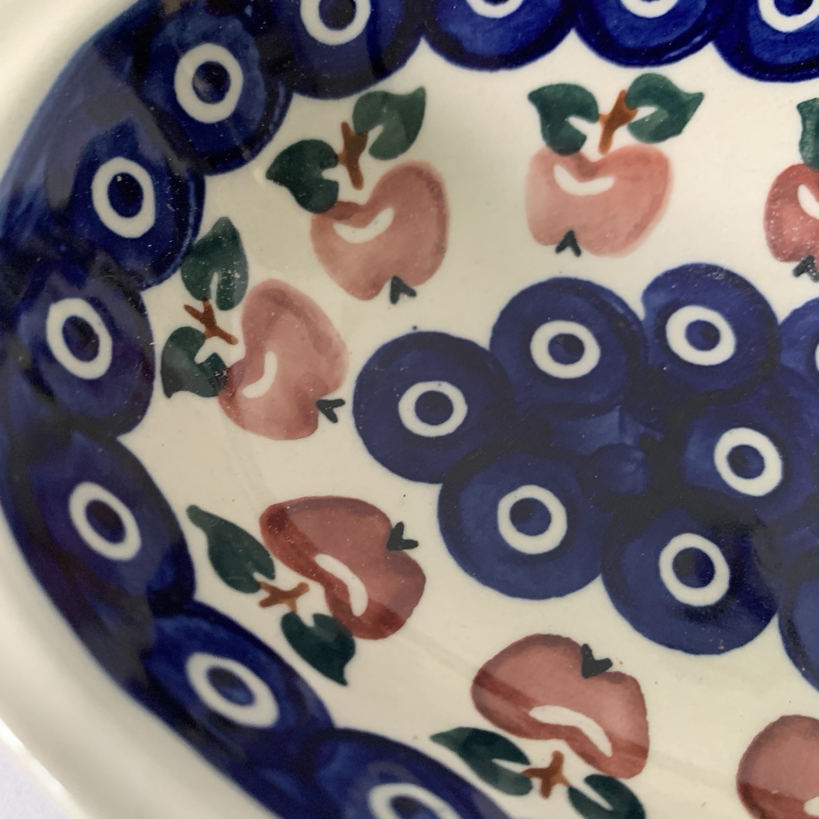 Boleslawiec Polish Pottery Handpainted Small Oval Dish Apples/Leaves Pattern
