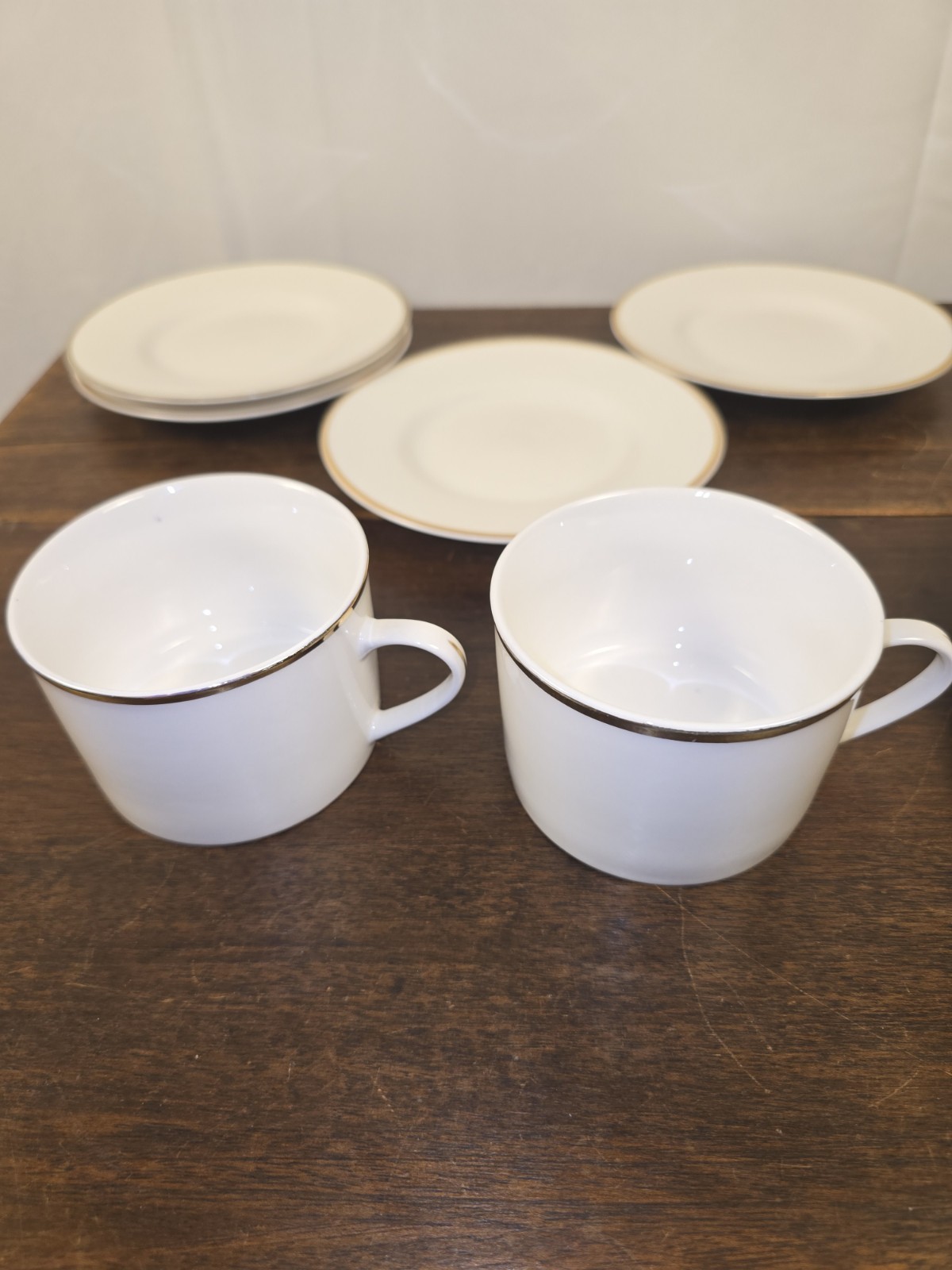 Set Of 12pc Farberware Elegance Gold White W/Gold Trim 6 Teacups & 6 Saucers