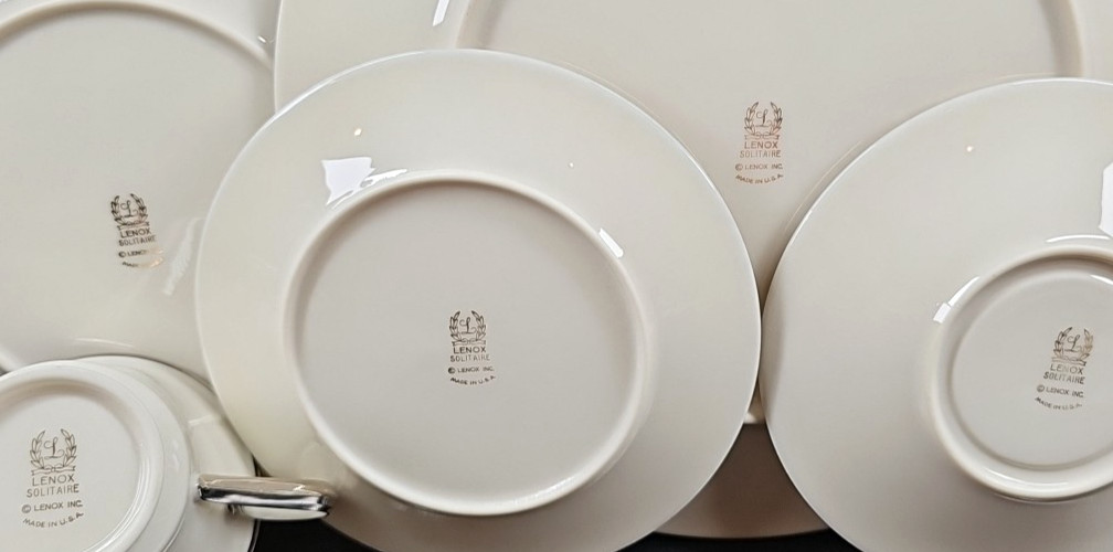 4) Lenox Solitaire 5 Pc Place Setting Vintage Elegant Platinum Dining Dishes Lot