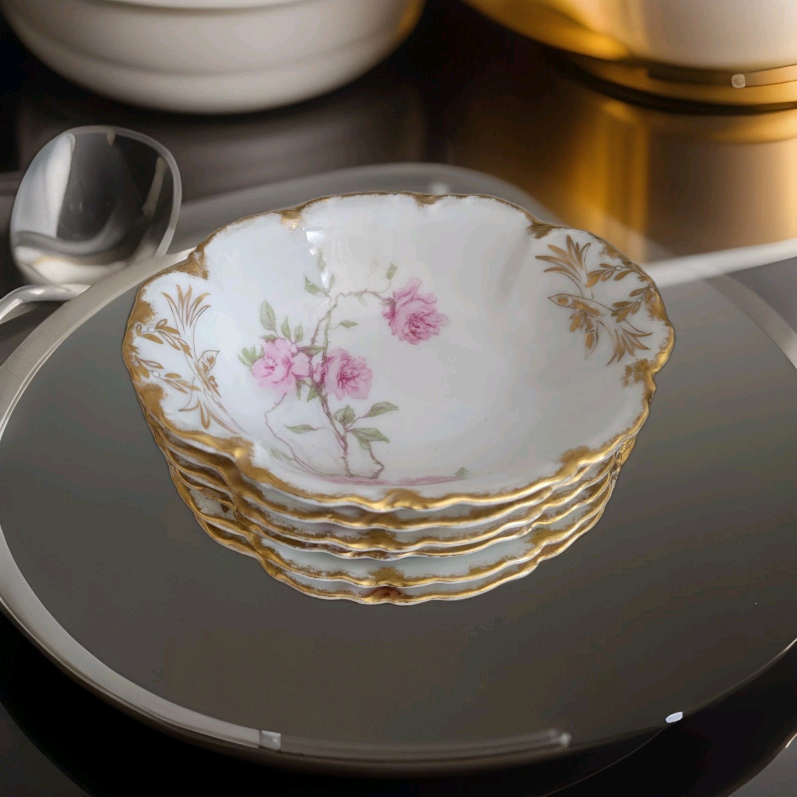 Haviland Limoges France Schleiger Baltimore Rose Set Of 6 Oval Dessert Bowl