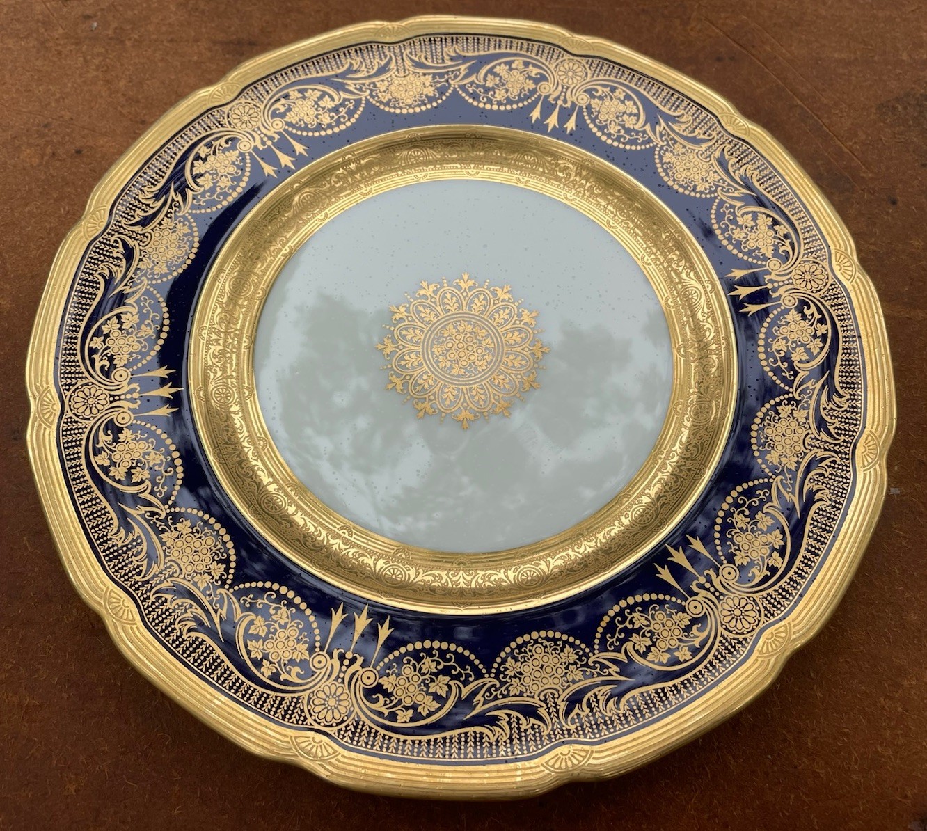 RARE Antique Set Of 12 Lenox Plates Cobalt Blue Gold Encrusted Ovington New York