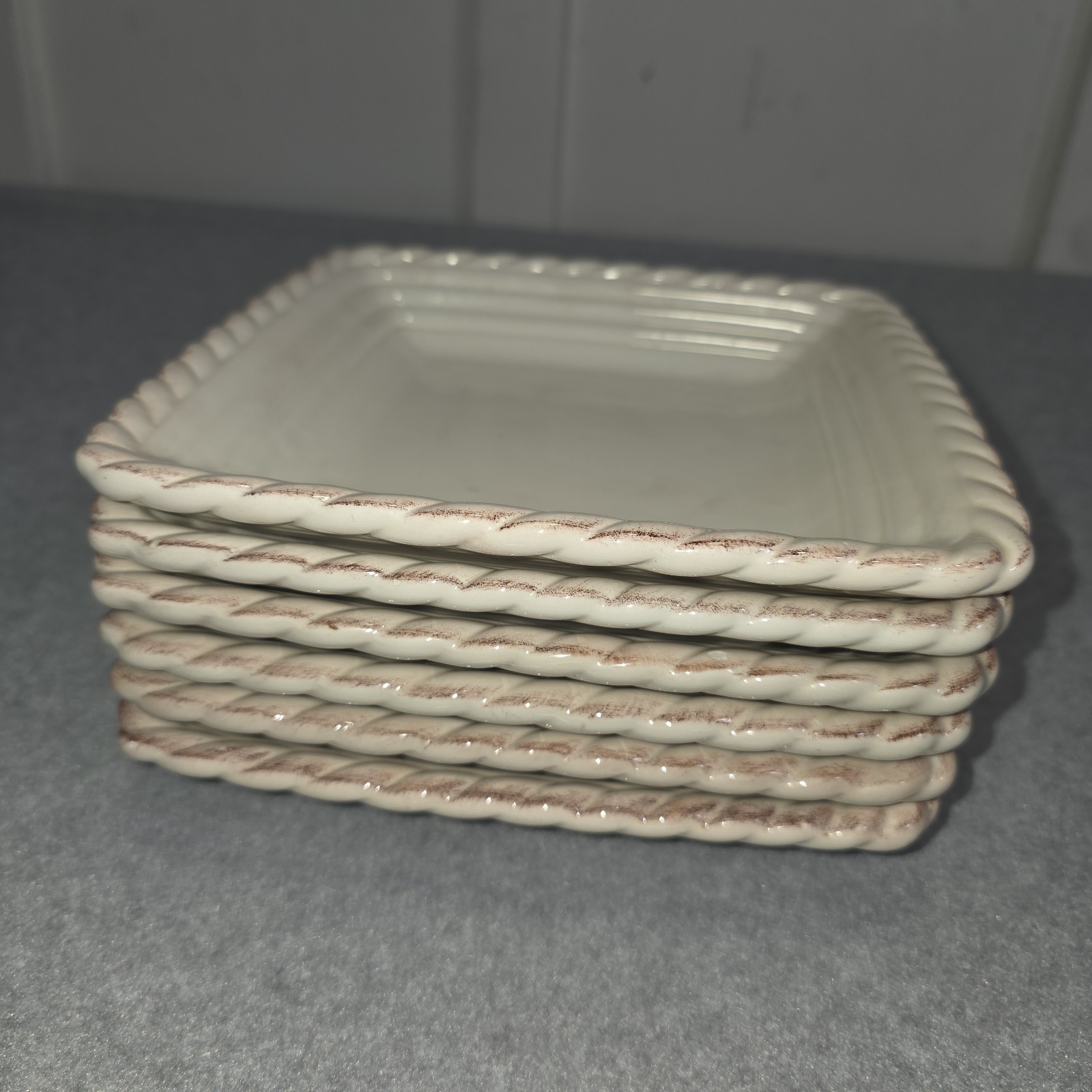 Artimino Tuscan Countryside Ivory/White Square Salad Plates 8″ Set of 6