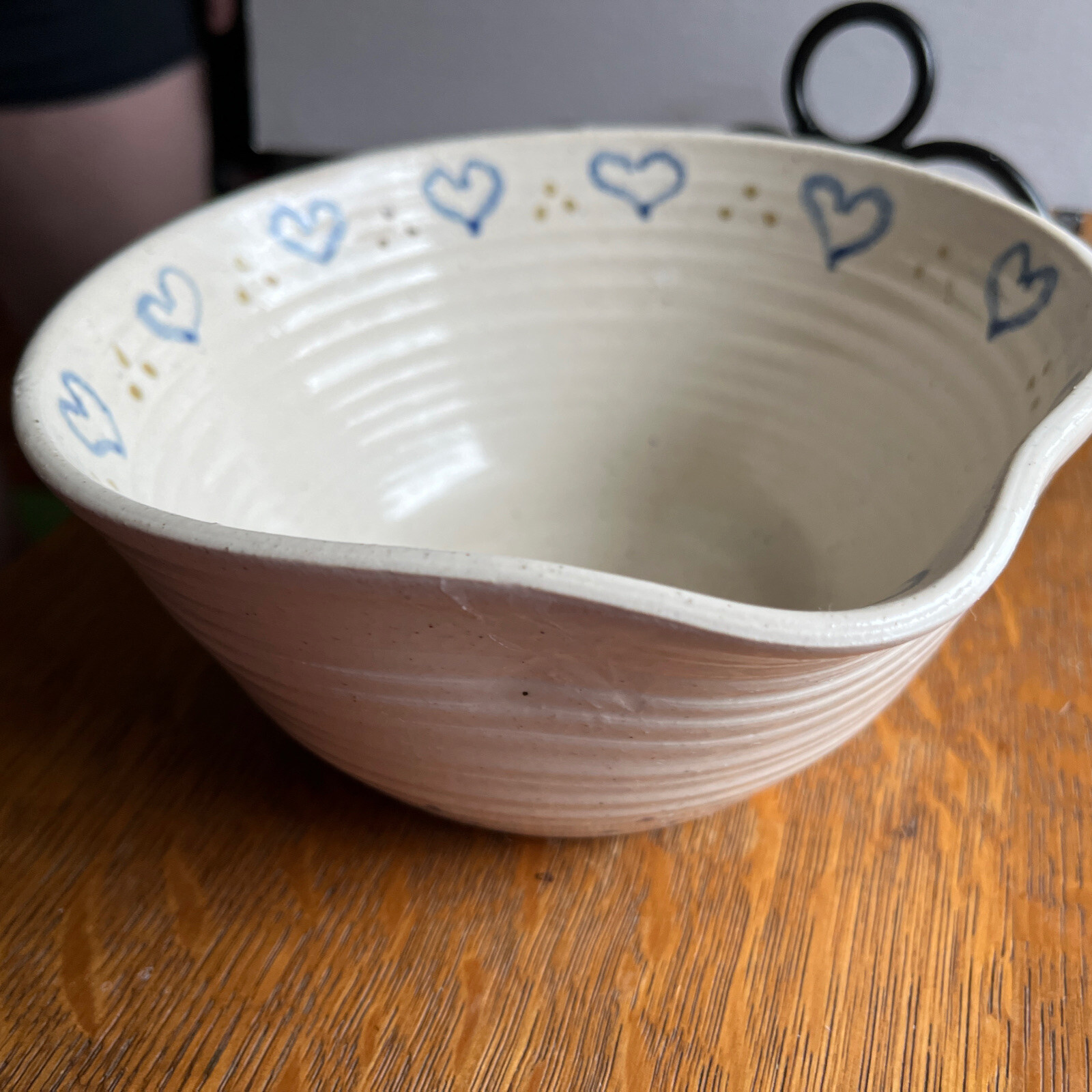 Stoneware Earthware Artist Signed Ceramic Bowl Handmade Mixing Bowl Pour Spout
