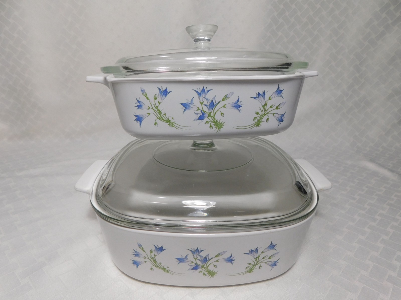 Set of 2 Vintage Corning Blue Dusk Casserole Baking Dishes with Lids, 1L &2L