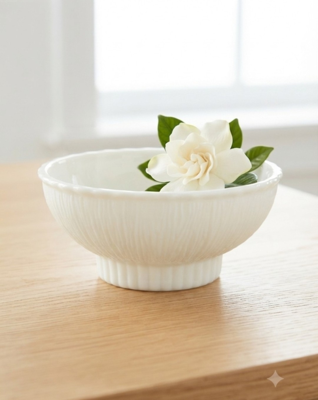 Vintage 1975 FTD Milk Glass Bowl, Ribbed Tree Bark Pattern, 7″ Footed Planter