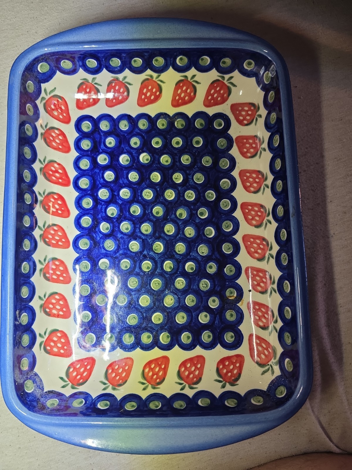 Boleslawiec Polish Pottery Rectangular Baker Dish Ceramika Wiza Strawberry 44