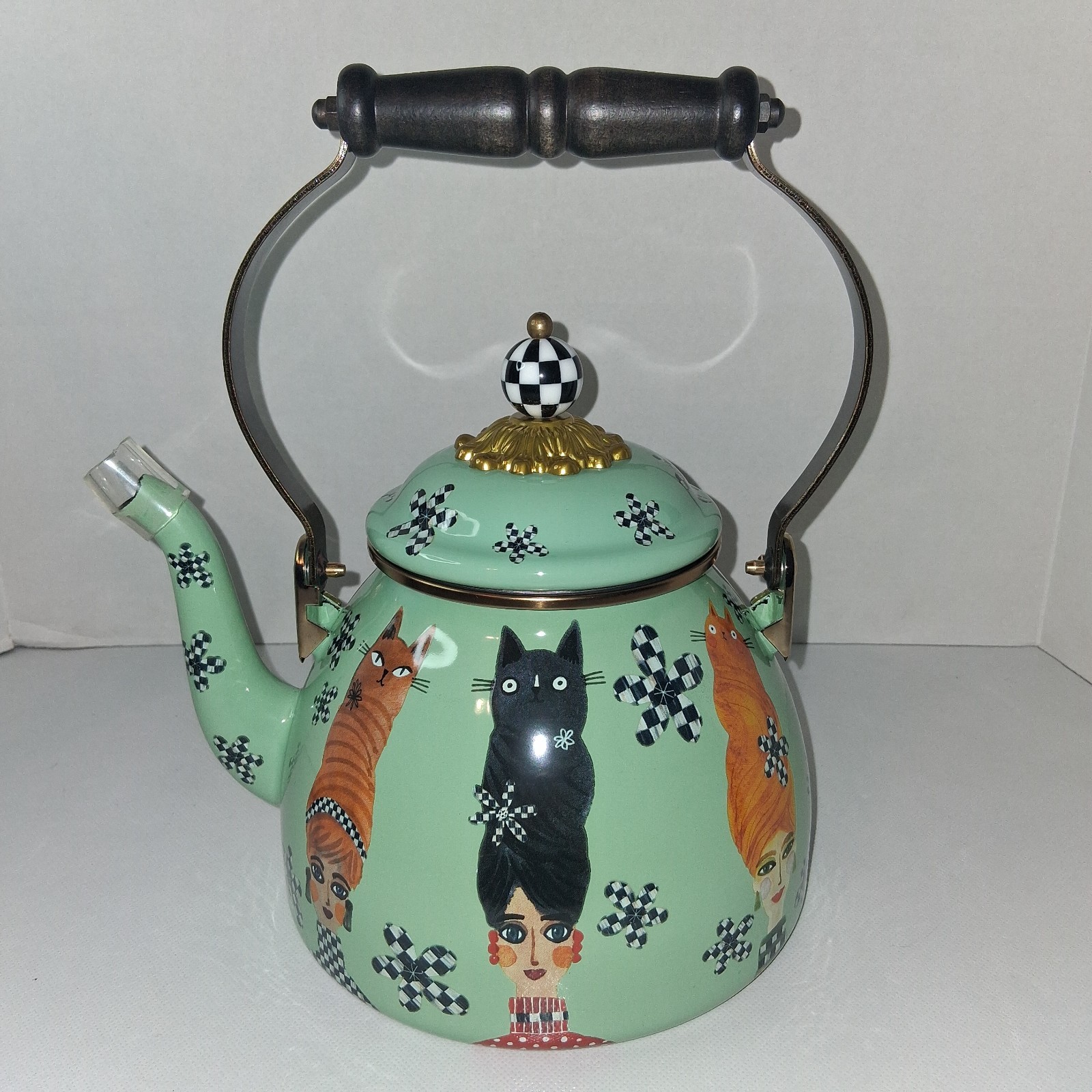 MacKenzie Childs Cat Lady Tea Kettle Green