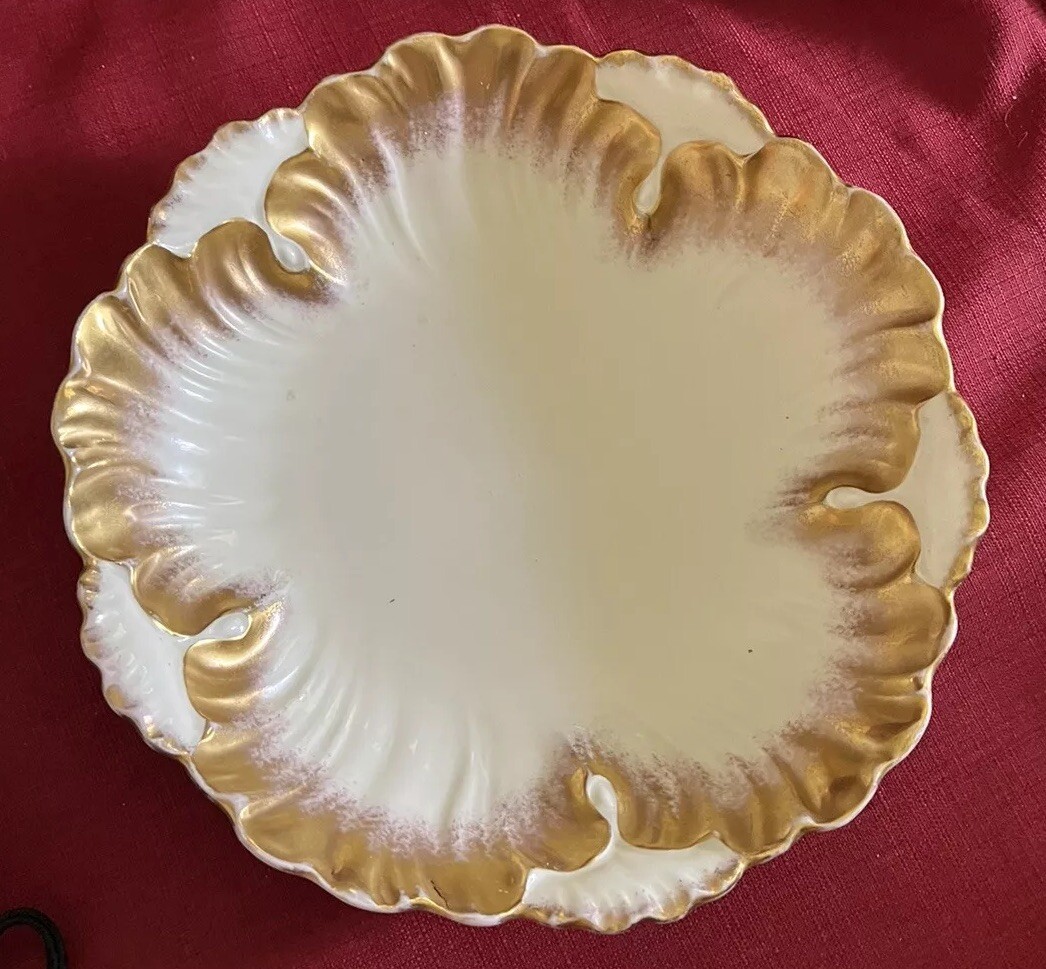 Antique Klingenberg AK Limoges France Centerpiece Bowl Heavy Gilding Scalloped