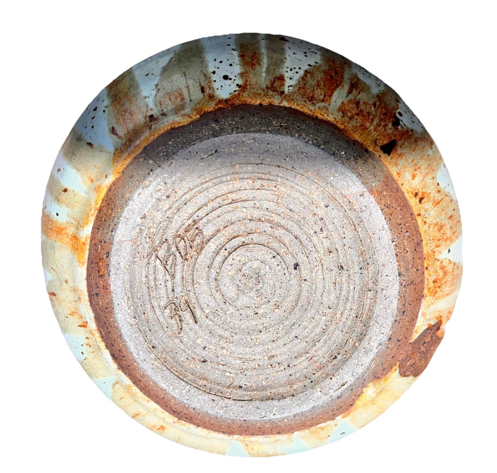 Artisan Handmade Stoneware Ceramic Serving Bowl Very Pale Blue w/Brown Speckling