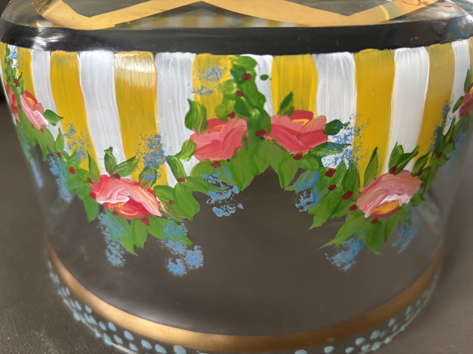 Mackenzie Childs Courtly Check Circus Glass Cake Dome and Wood Underplate