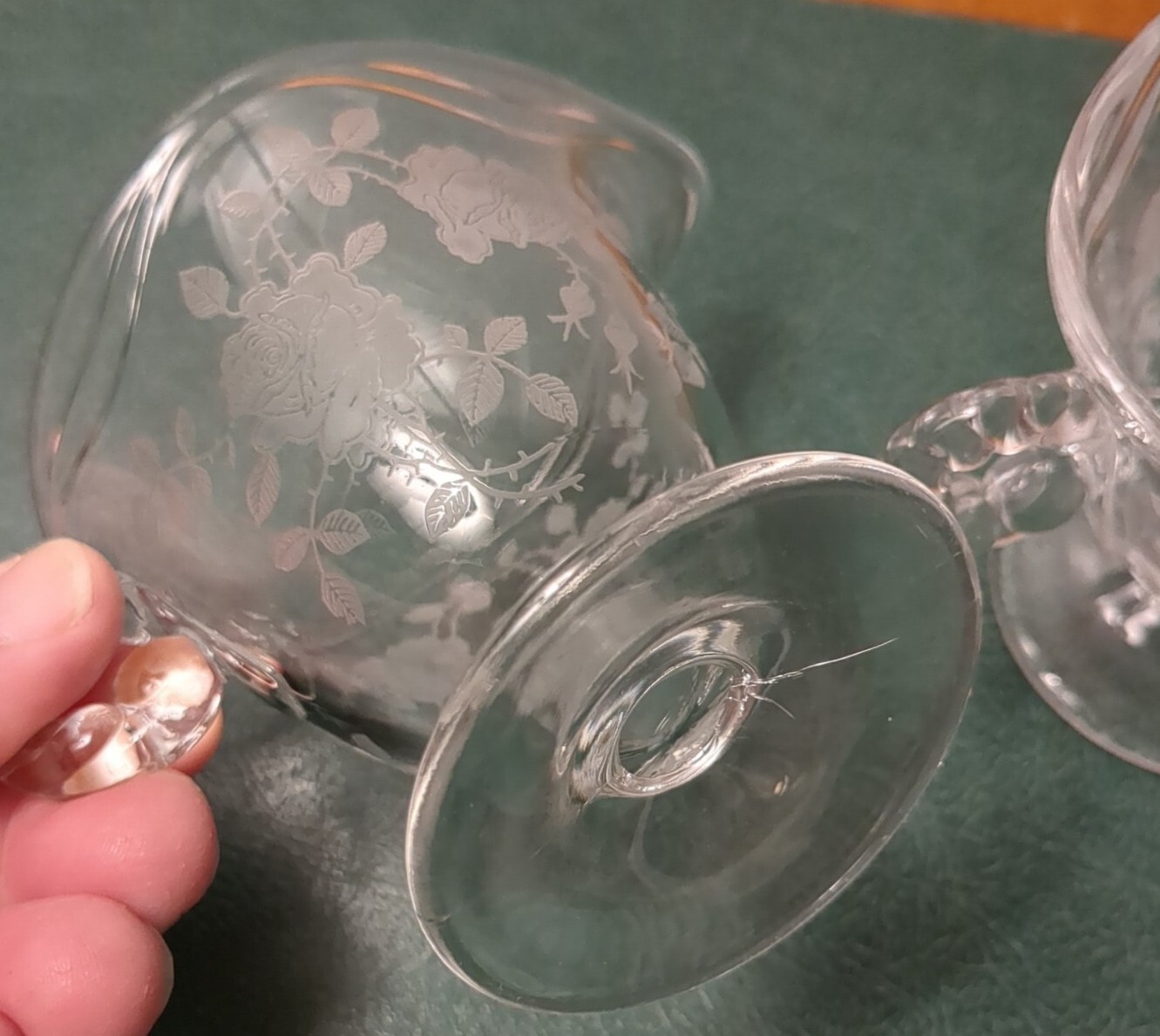 Creamer & Sugar w Willomere Etch ~ 3 inches tall Fostoria Coronet Glass