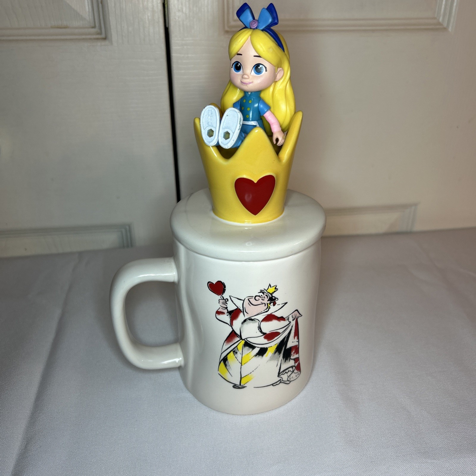 Rae Dunn x Disney Alice in Wonderland “Queen of Hearts” Ceramic Mug & Crown Lid