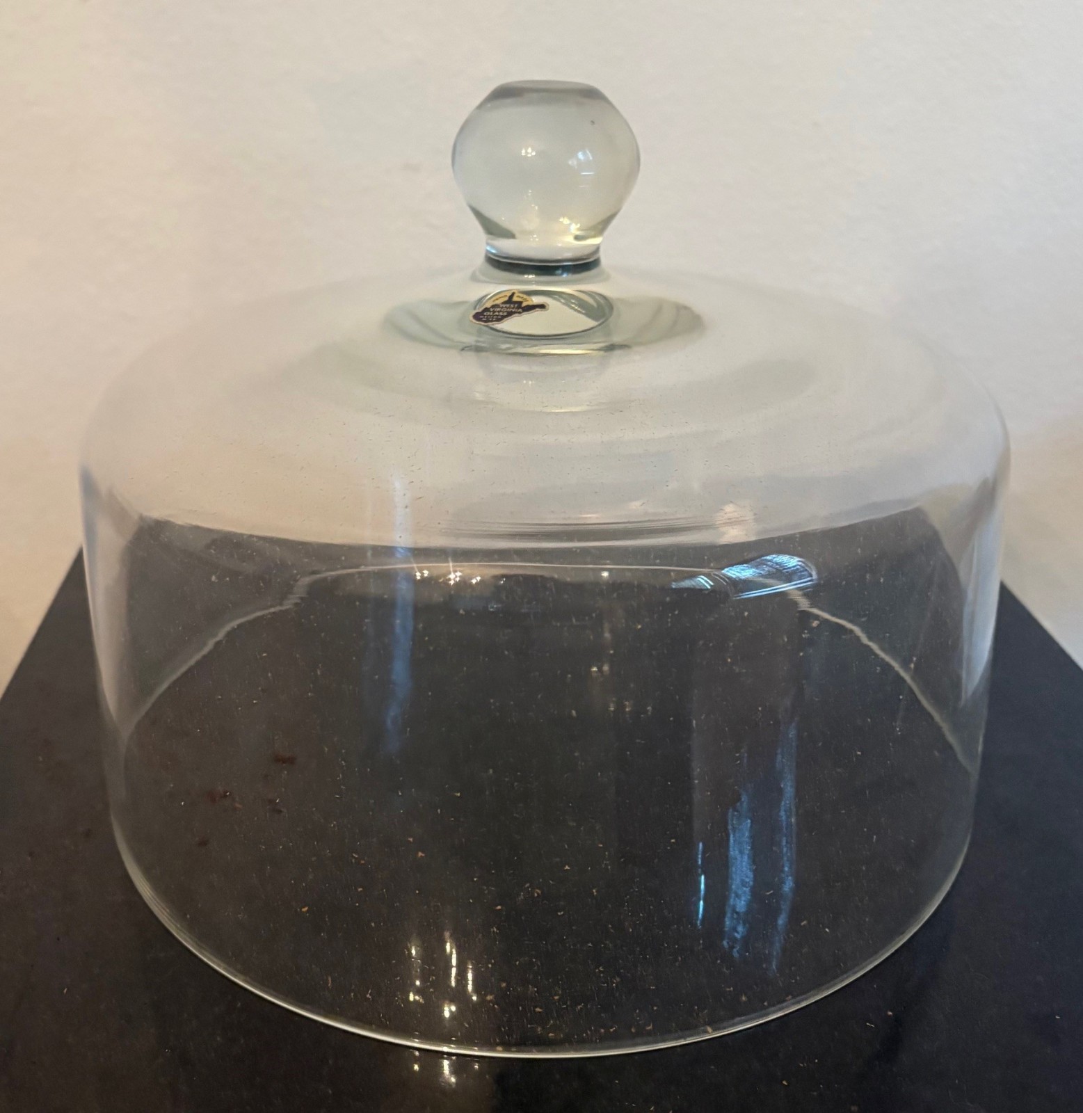 Vintage WEST VIRGINIA Glass Cake Dome Cloche Cover in Box – 10.25″ diameter
