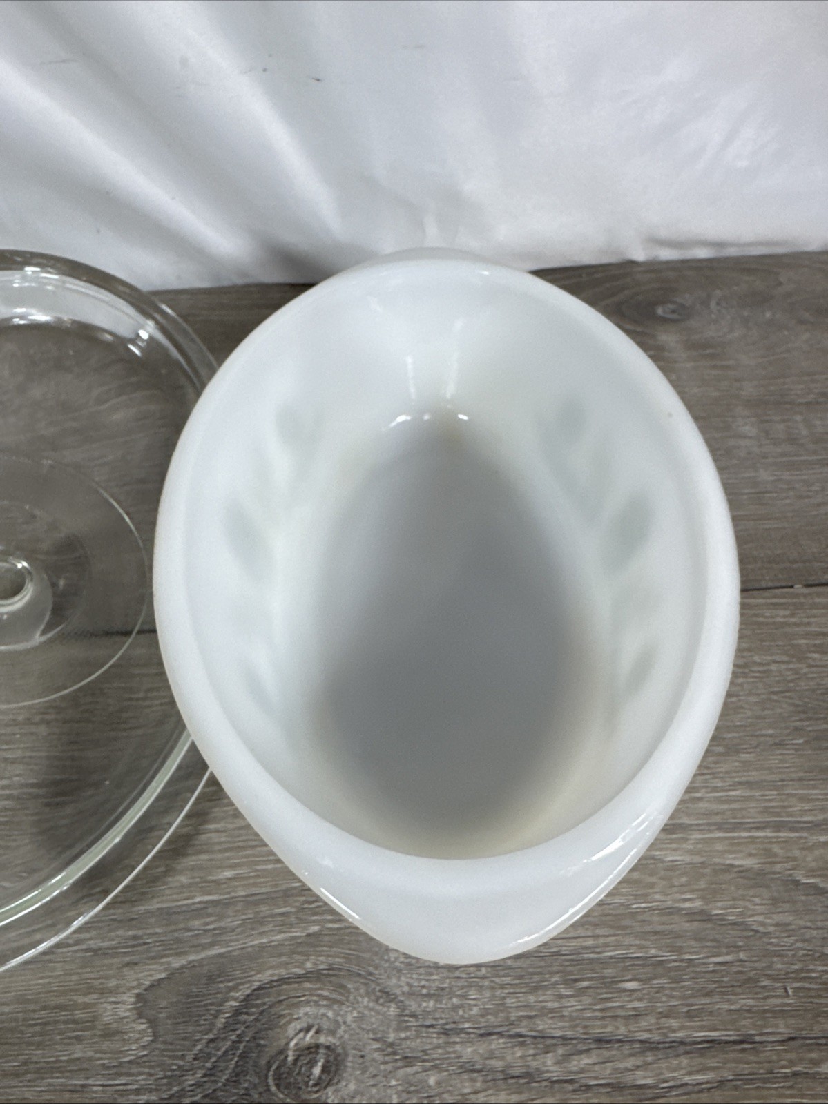 Vintage Glasbake J235 1QT Casserole Dish Green Daisy Milk Glass Oval with Lid