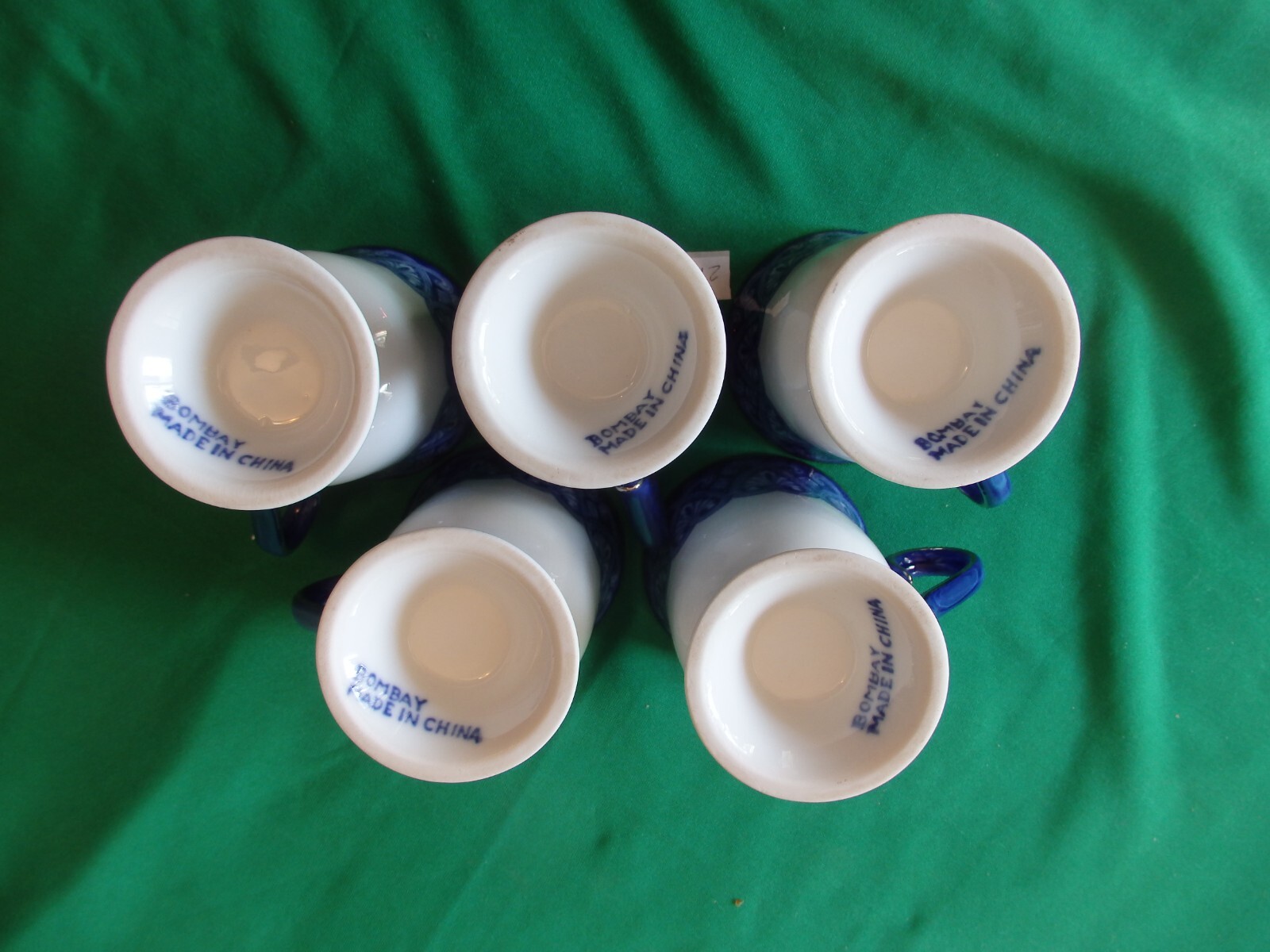 Bombay Co Cobalt Blue White Arabasque Tile Platinum Trim Coffee Tea Mug Set of 5