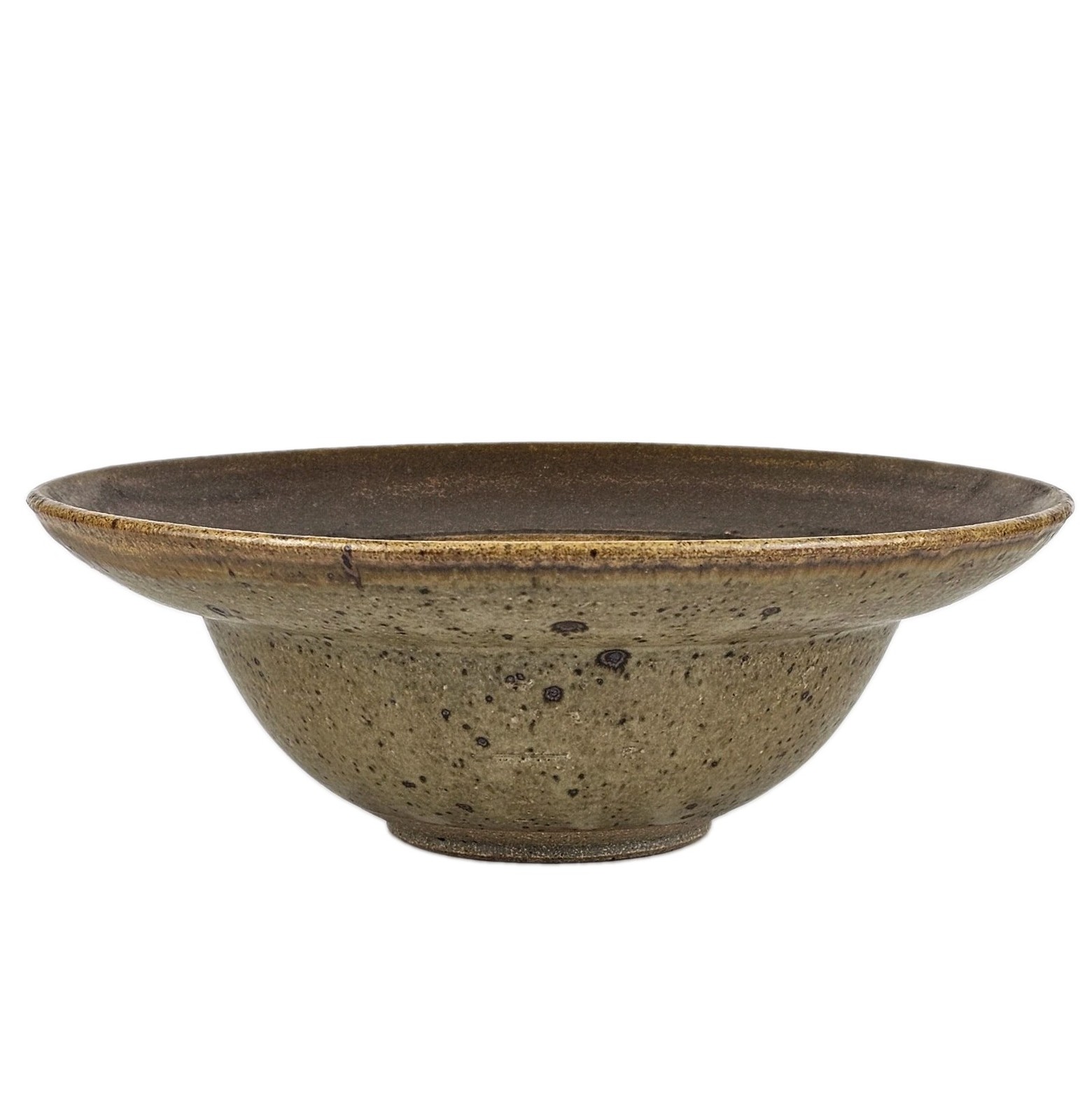 Signed Vintage Studio Art Pottery Rustic Brown Speckled Glaze Stoneware Bowl