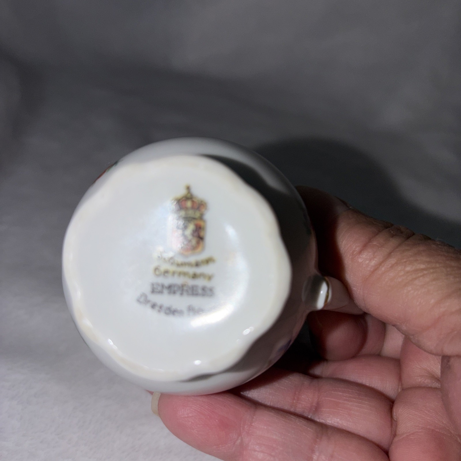 Schumann Germany Empress Dresden Flowers Footed Mini Creamer 3.25″ Vtg 70s EUC