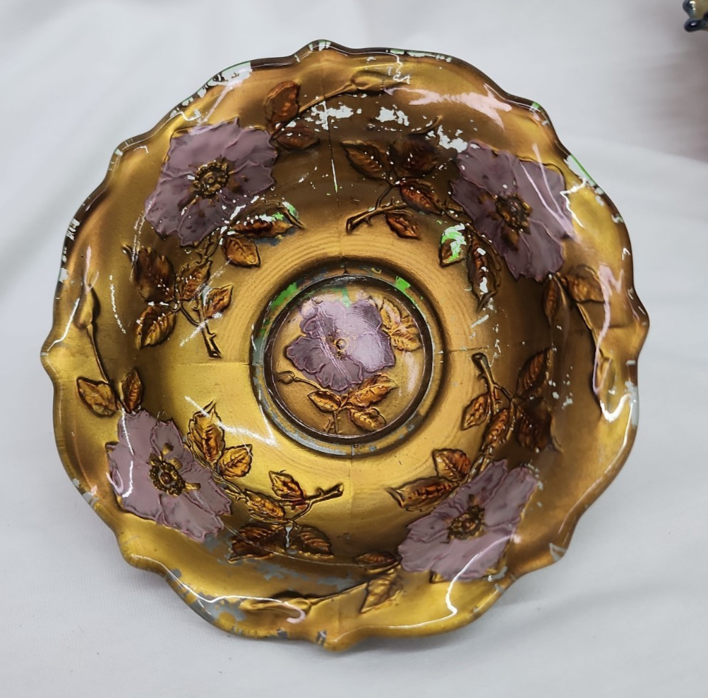 Vintage Northwood Carnival Glass Peacock And Goofus Glass Bowls