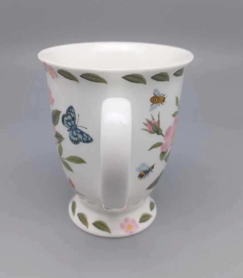 Kent Pottery Pedestal Mug 8oz Pink Flowers, Butterfly And Bumble bee
