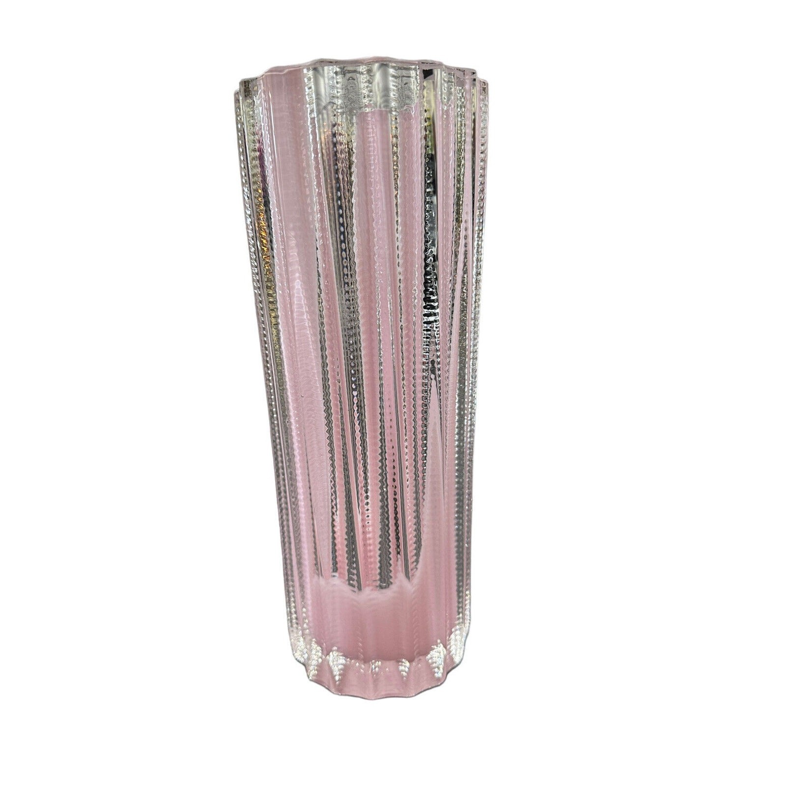 Matt Kolbrener – New Hand Blown Pink Splash Threaded Vase OOAK Signed Dated 10”
