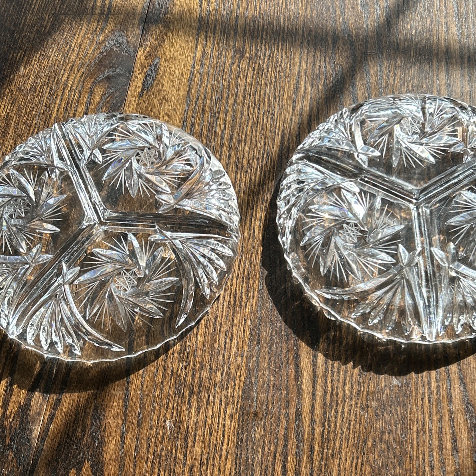 Vintage Pinwheel Lead Crystal 3 Compartment 8″ Round Relish Tray X2