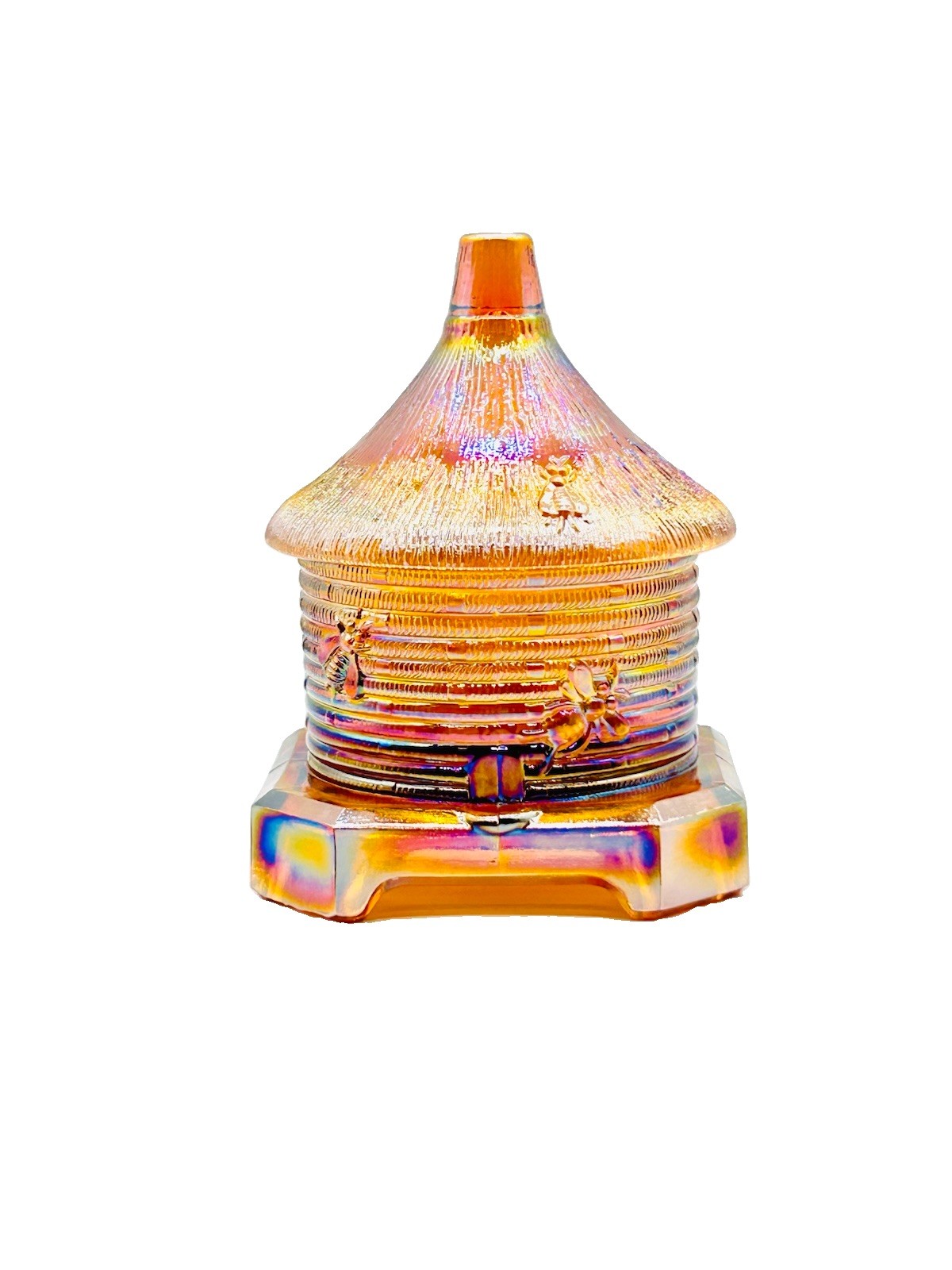 Amber Carnival Glass Bee Hive Honey Jar – Whimsical Home Decor Bee Box