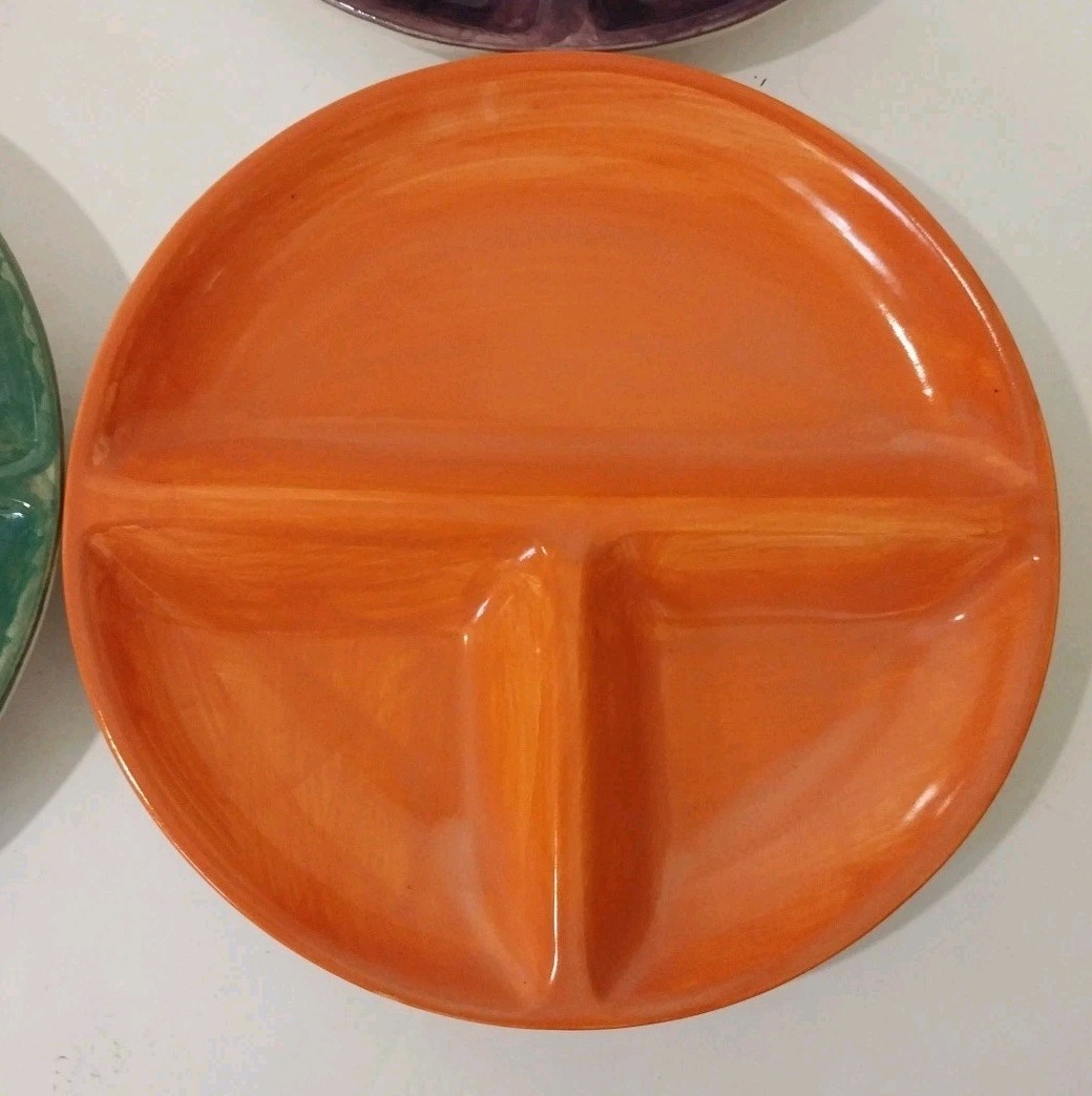 Vintage 6 Plates Ceramic Kitchen Prep Or Childrens 7 5/8″ Divided Pottery Plates