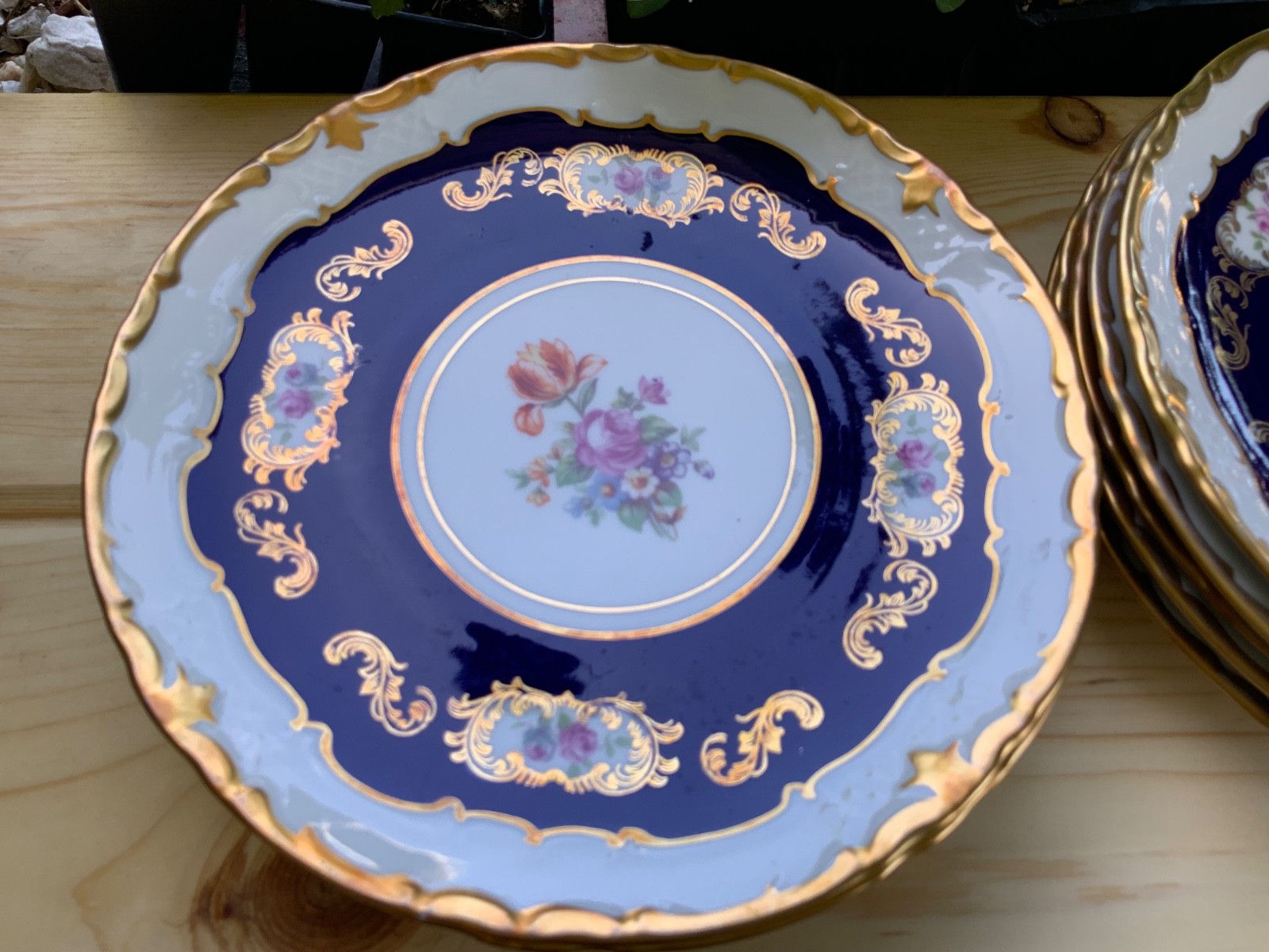Vintage Reichenbach Echt Kobalt Cobalt Blue Floral Round Plate set of 8