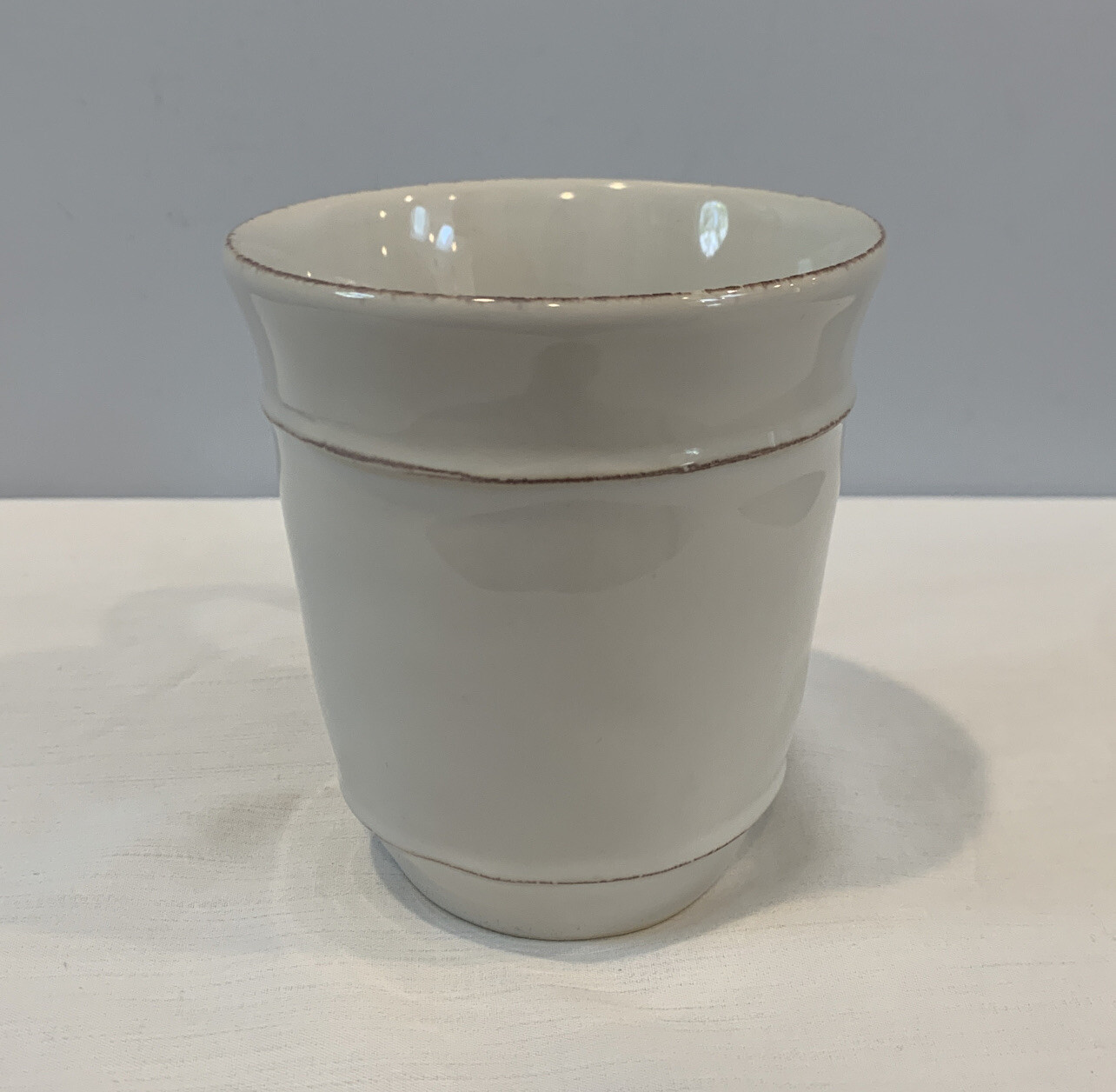 Pottery Barn Cambria Stone White Coffee Mug 4.25″ Tall Made In Portugal MINT!