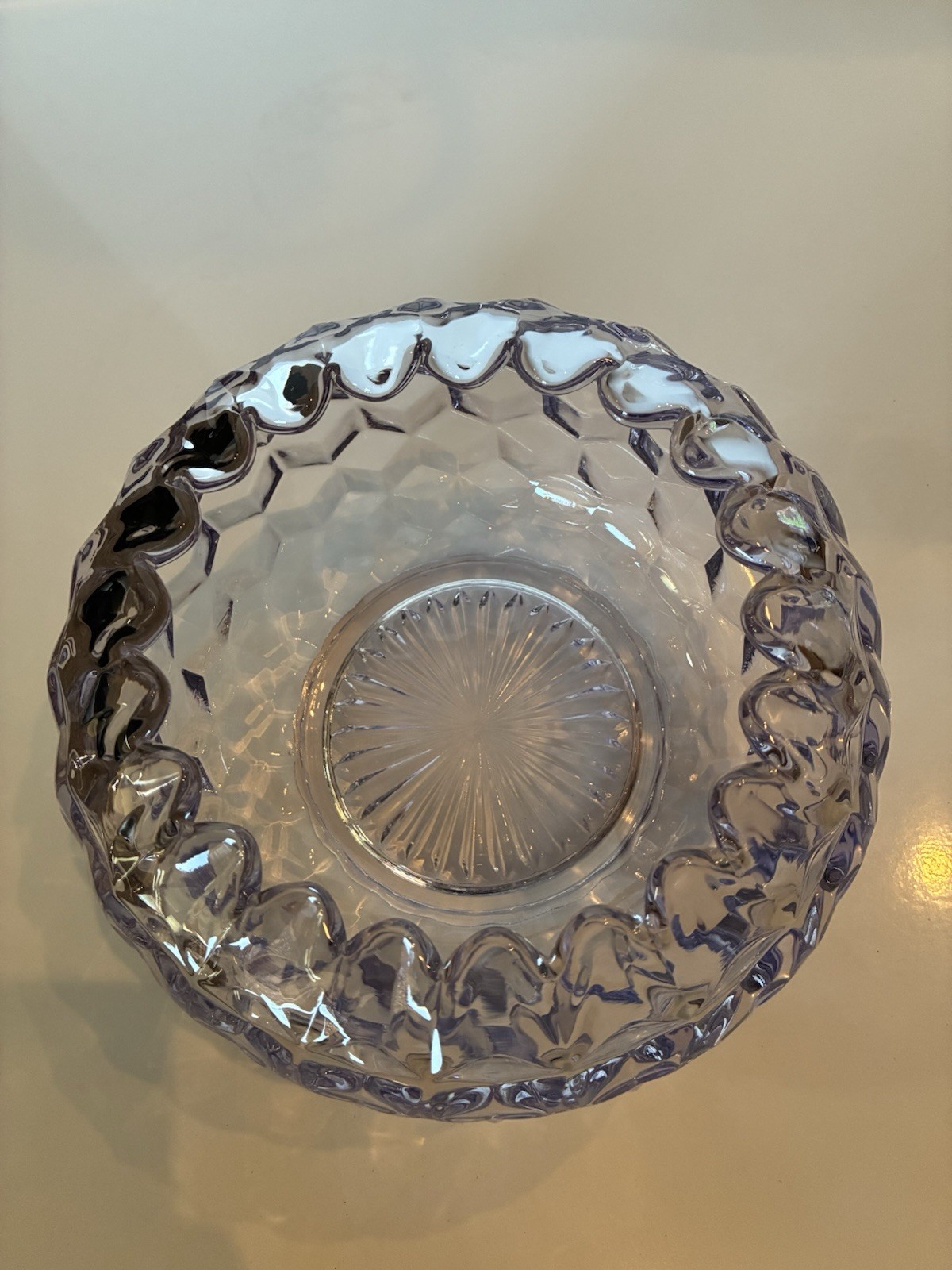 Antique/Vintage Fostoria American Glass Rose Bowl Centerpiece Cube Pattern Set 2
