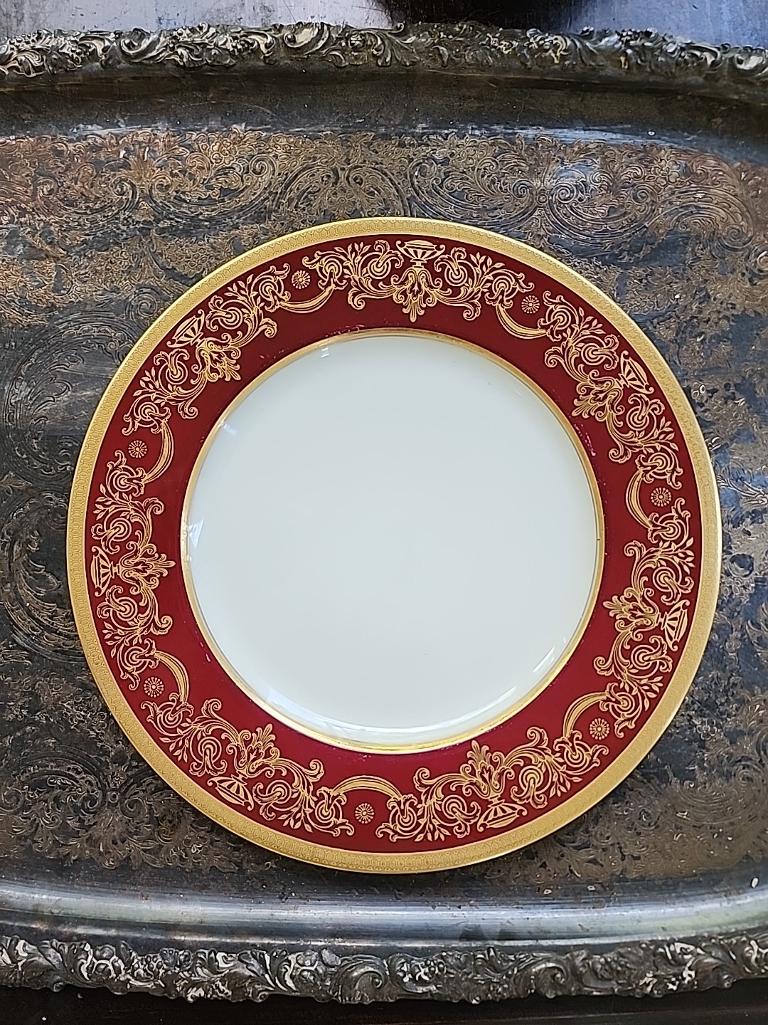 Vintage Lenox Service Plate Maroon Red Gold Encrusted Urn Pattern 1830/P508R