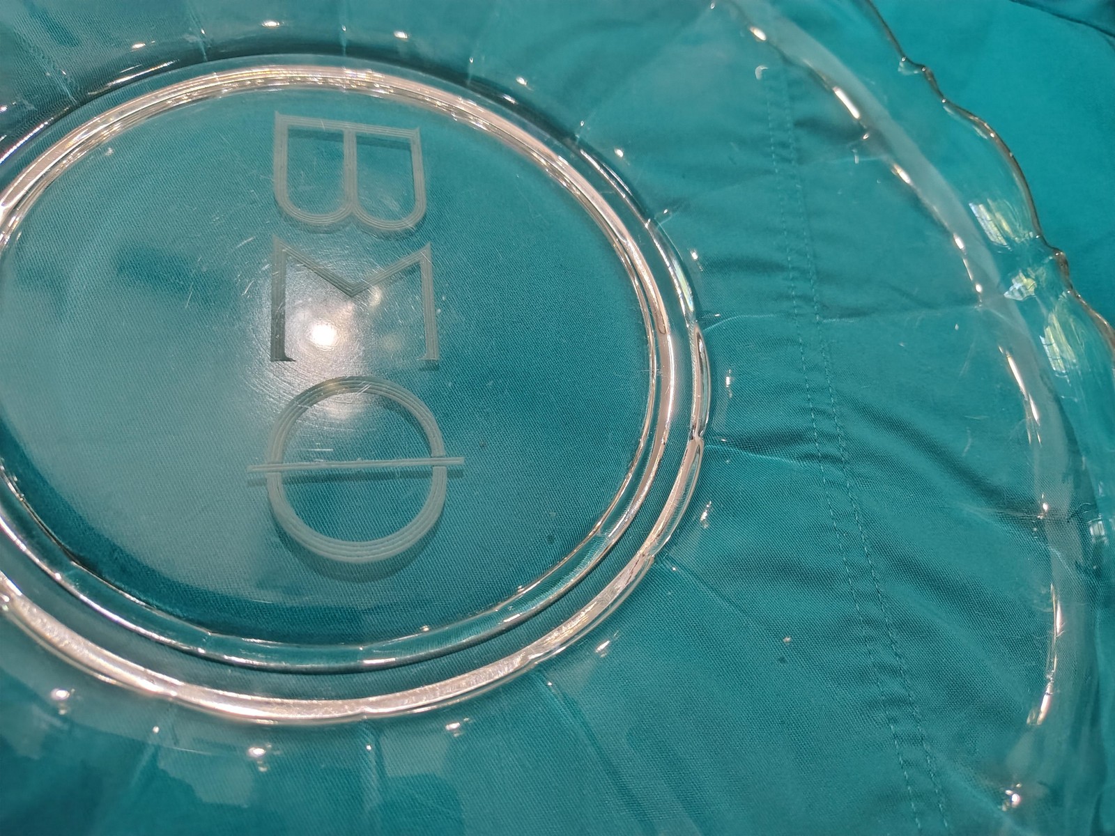 Vintage Beta Sigma Phi Glass Serving Plate 13.5″ Greek Sorority Engraved Decor 1