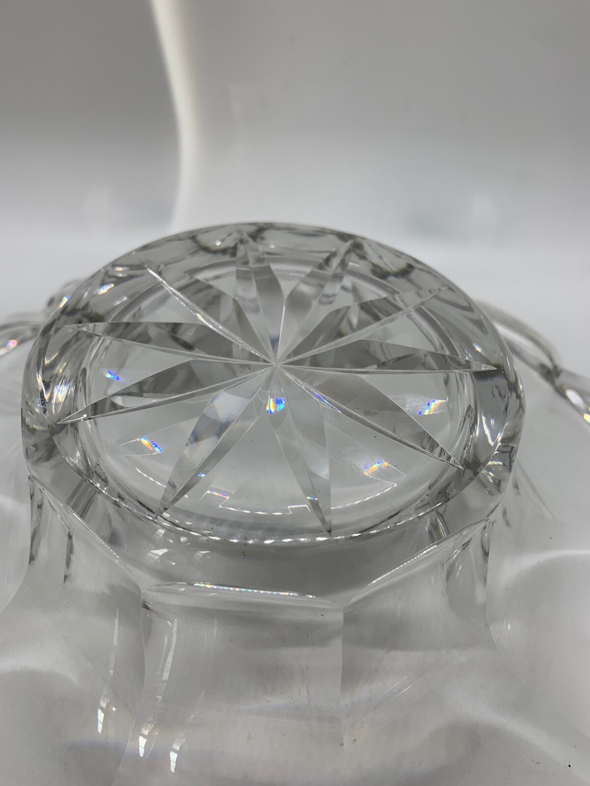 Cut Polished Crystal Bowl Scallop Edge Etch F Monogram High End Elegant Antique