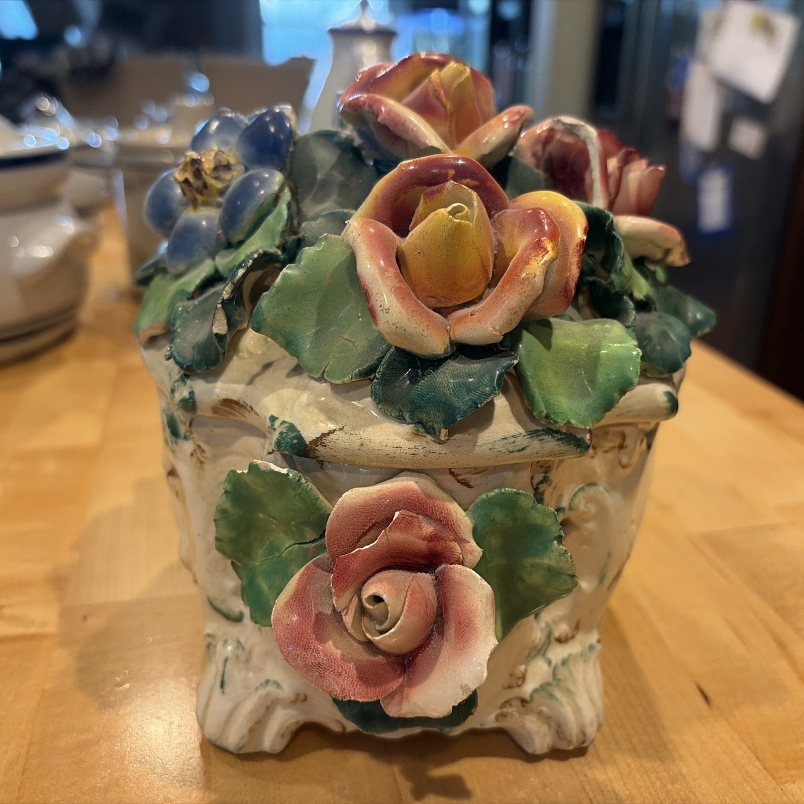 Vintage Capodimonte Porcelain Footed Floral Centerpiece