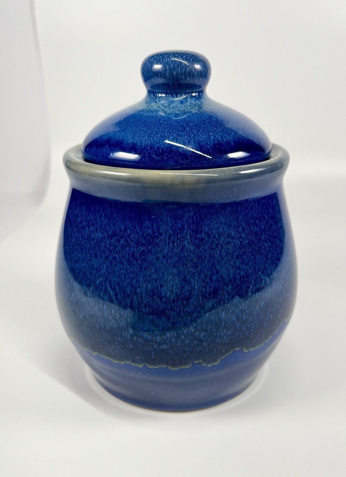 Handcrafted Stoneware Pottery Creamer And Lidded Sugar Bowl Set Blue Glaze EUC