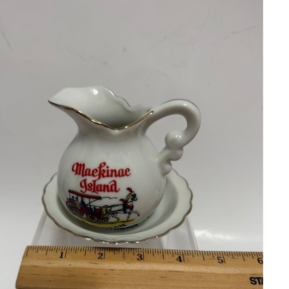 Vintage Mackinac Island Michigan Souvenir Mini Creamer and Saucer Set Japan