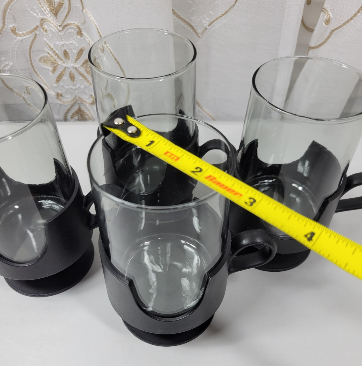 VTG MCM 70’s 4-Corning Glass Snap Cups & Holders 5″
