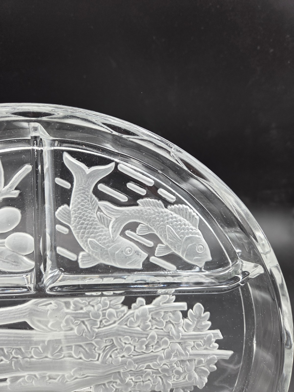 Vintage Indiana Glass Frosted 5 Part Divided Relish Tray Celery Fish Lobster