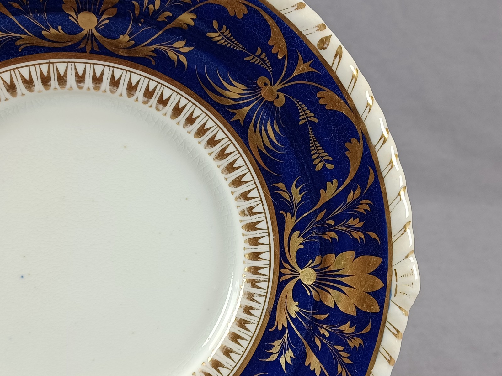 Antique Derby Gold Neoclassical Acanthus Leaf Scrollwork & Cobalt Under Plate