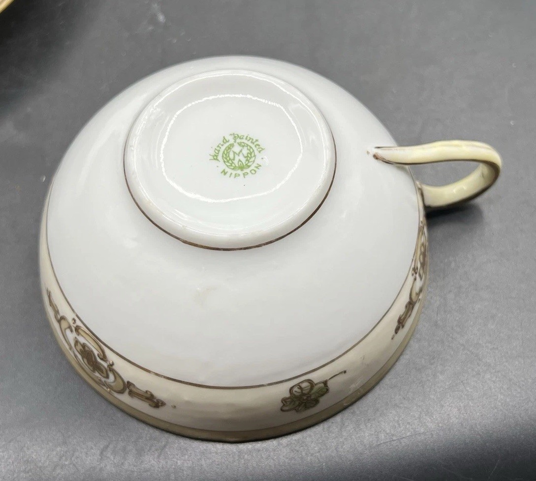 Nippon Morimura Teacup & Saucer Hand Painted Gold Design Vintage