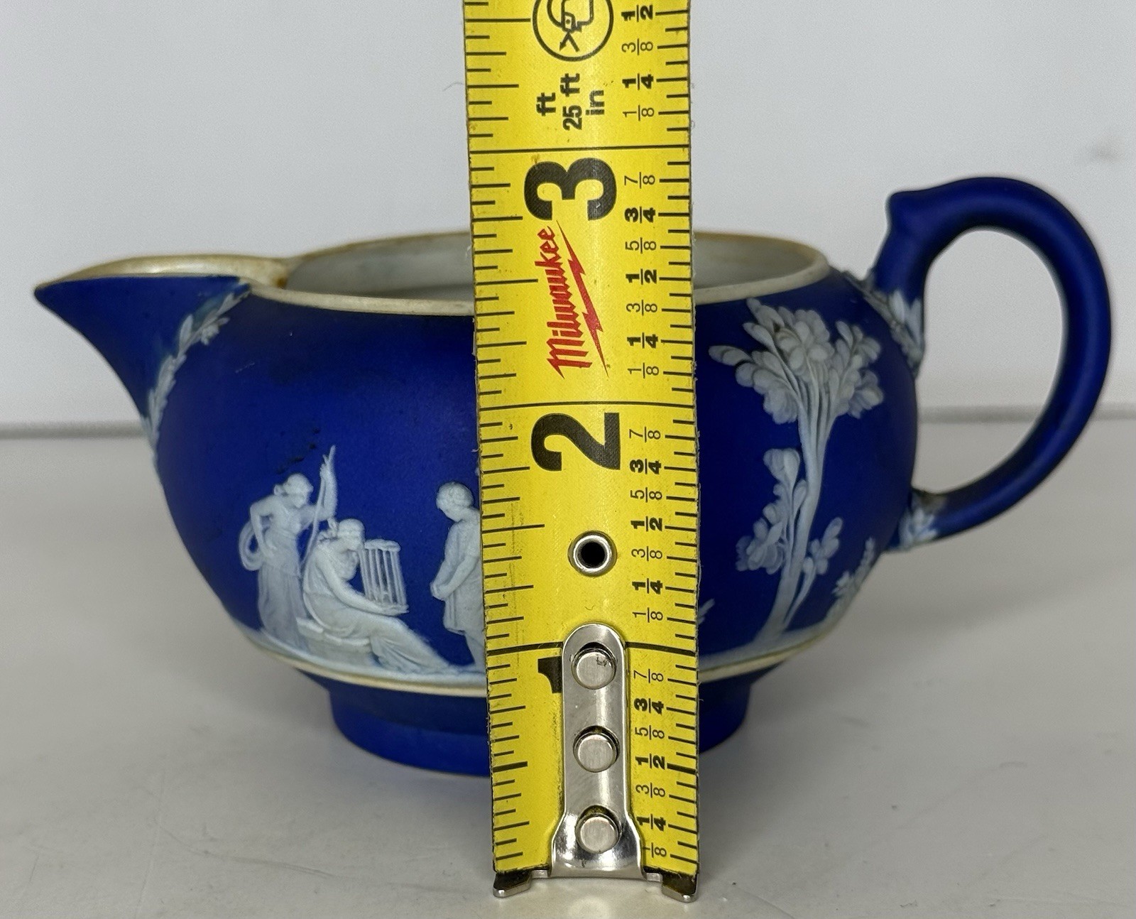 Antique 1880 Wedgwood Cobalt Blue Jasperware Neoclassical Nymphs Scene Tea Set
