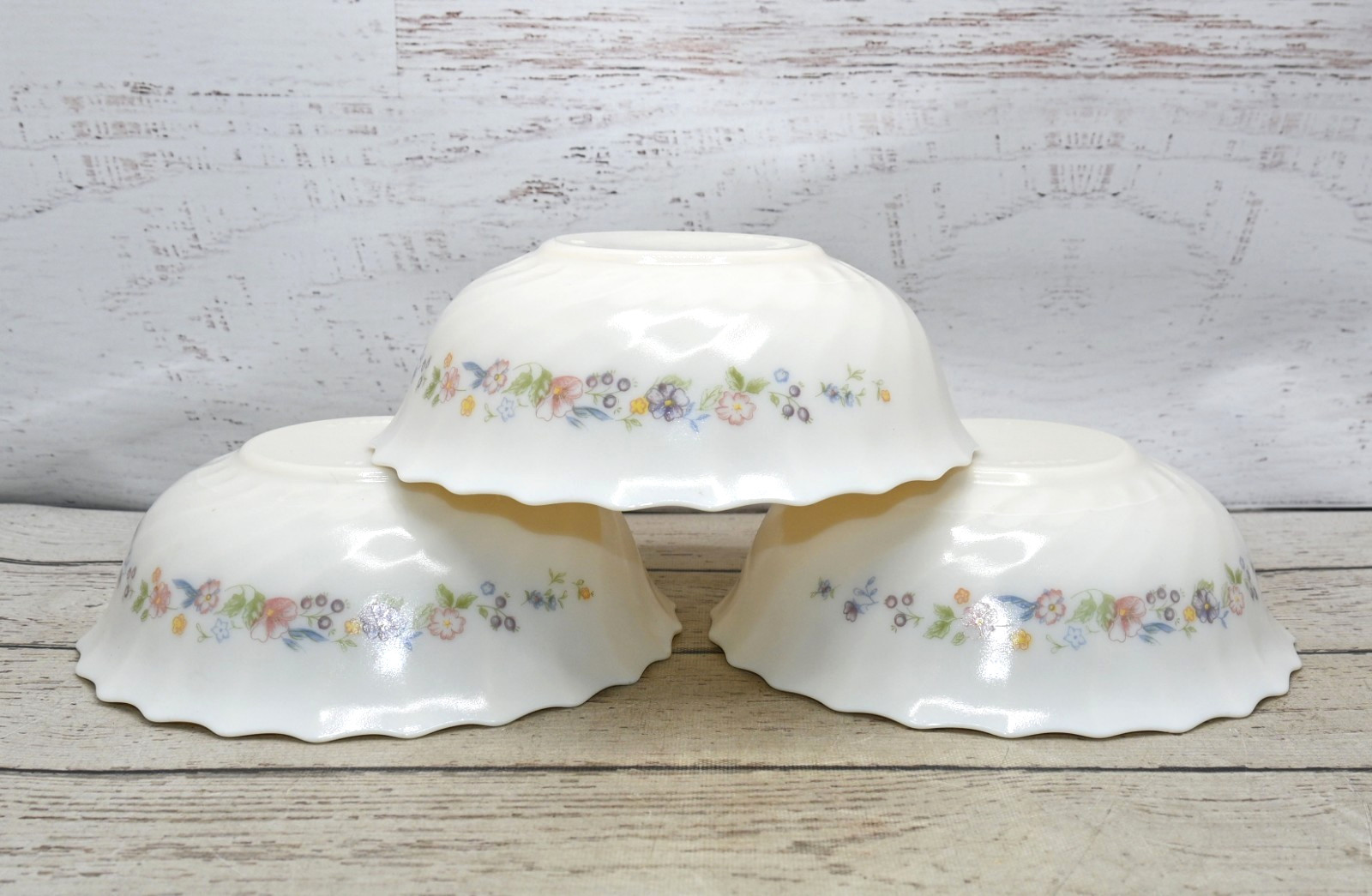 Arcopal Victoria Floral Cereal Bowls 6.25″ Made in France Set of 3