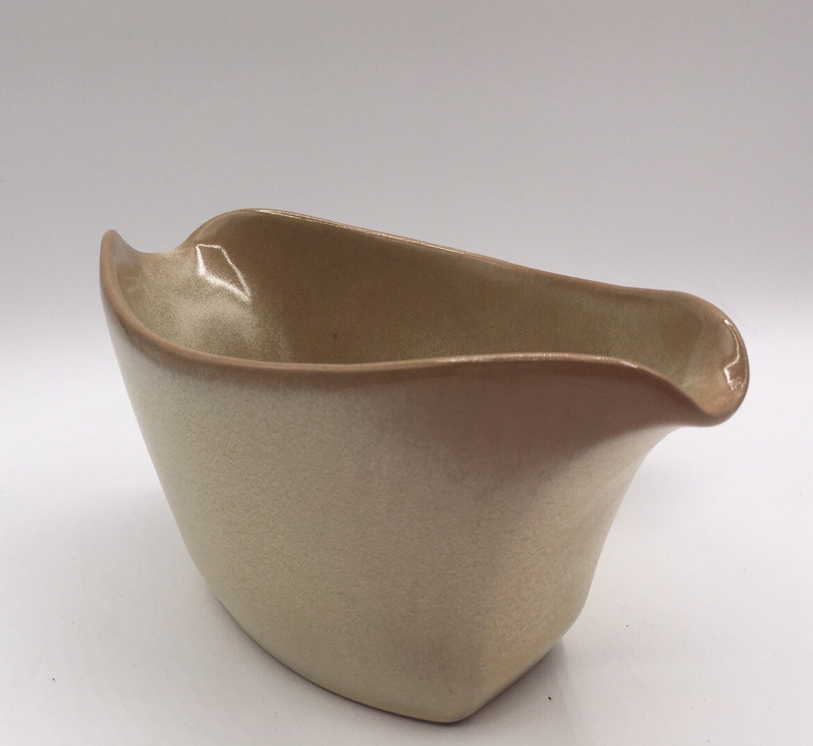 Frankoma 6S Pottery Desert Gold Double Sided Handled Gravy Sauce Boat MCM VTG